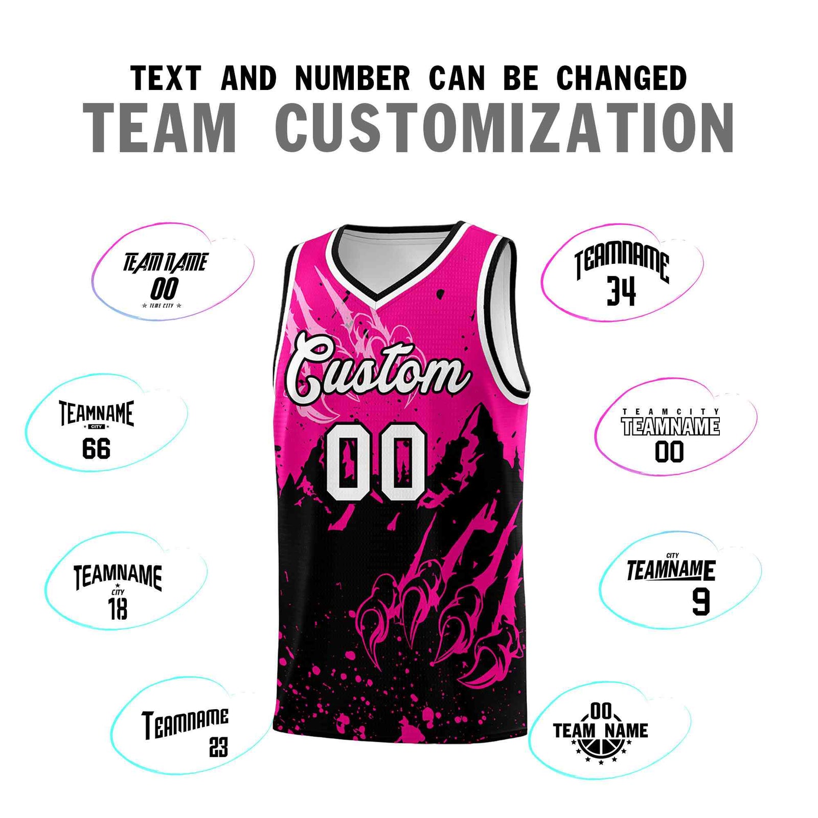 Custom Pink Black Snow Mountain Beast Pattern Sports Uniform Basketball Jersey| KXKSHOP