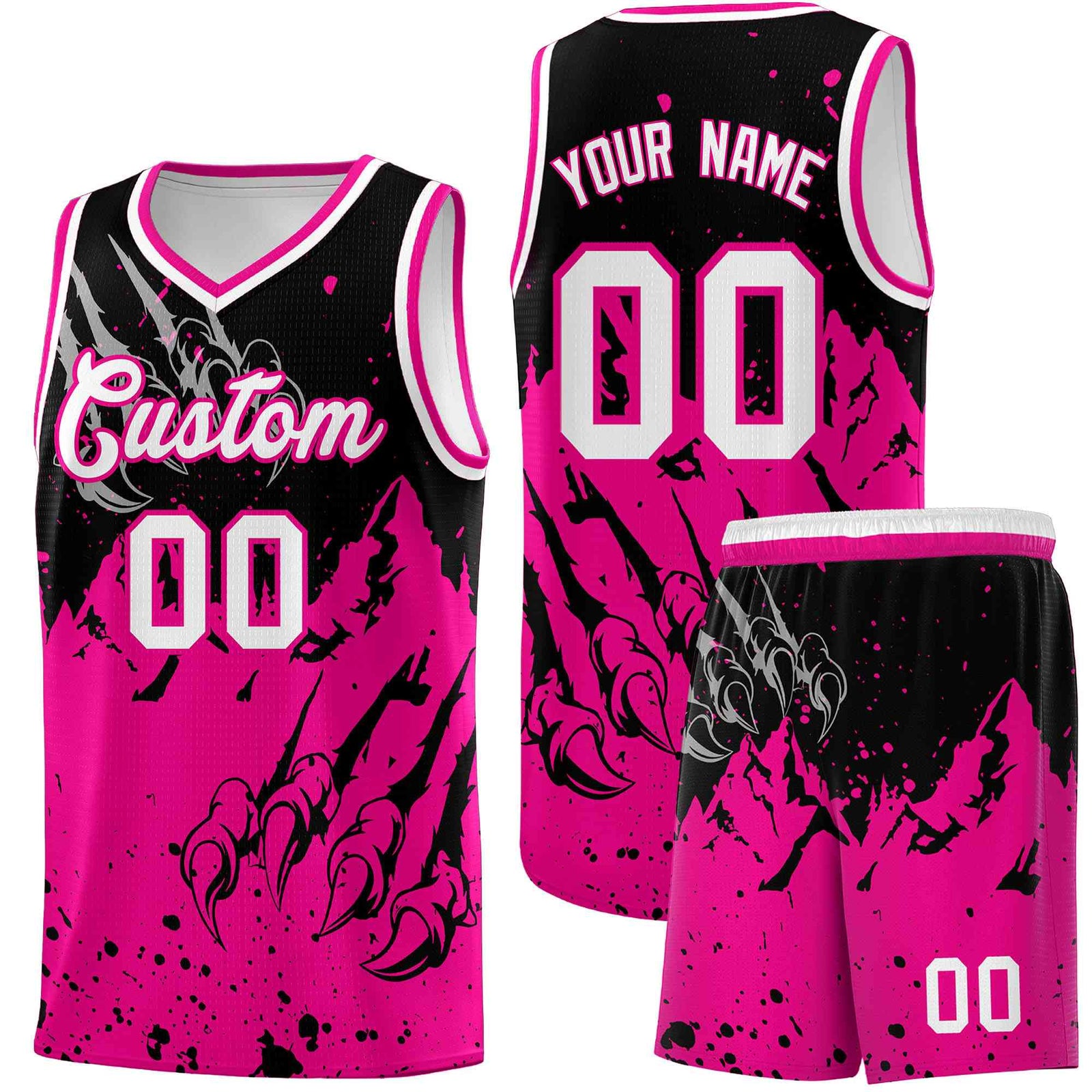 Custom Black Pink Snow Mountain Beast Pattern Sports Uniform Basketball Jersey| KXKSHOP