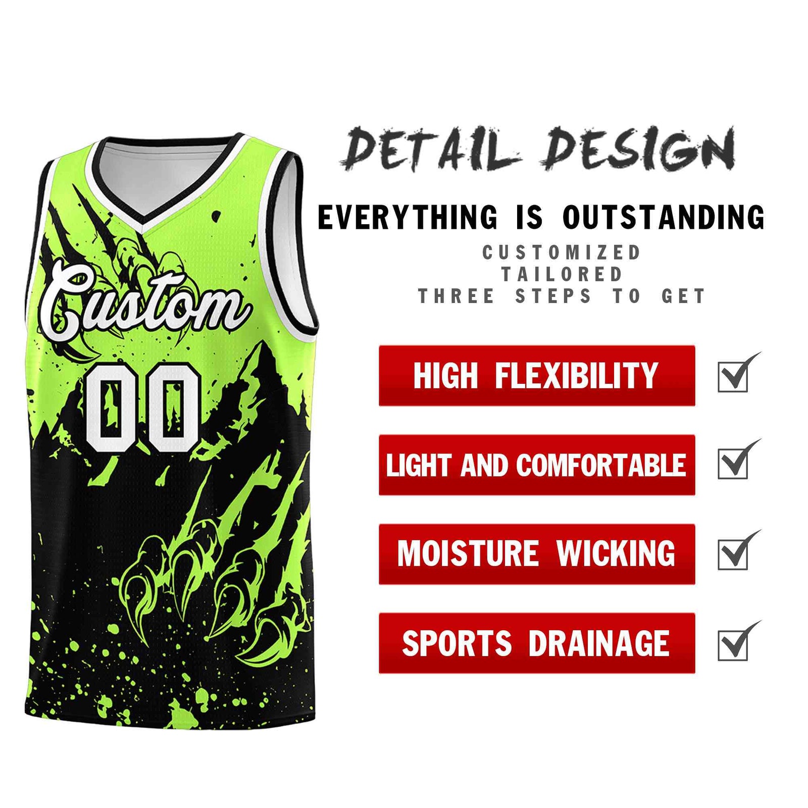 Custom Fluorescent Green Black Snow Mountain Beast Pattern Sports Uniform Basketball Jersey| KXKSHOP