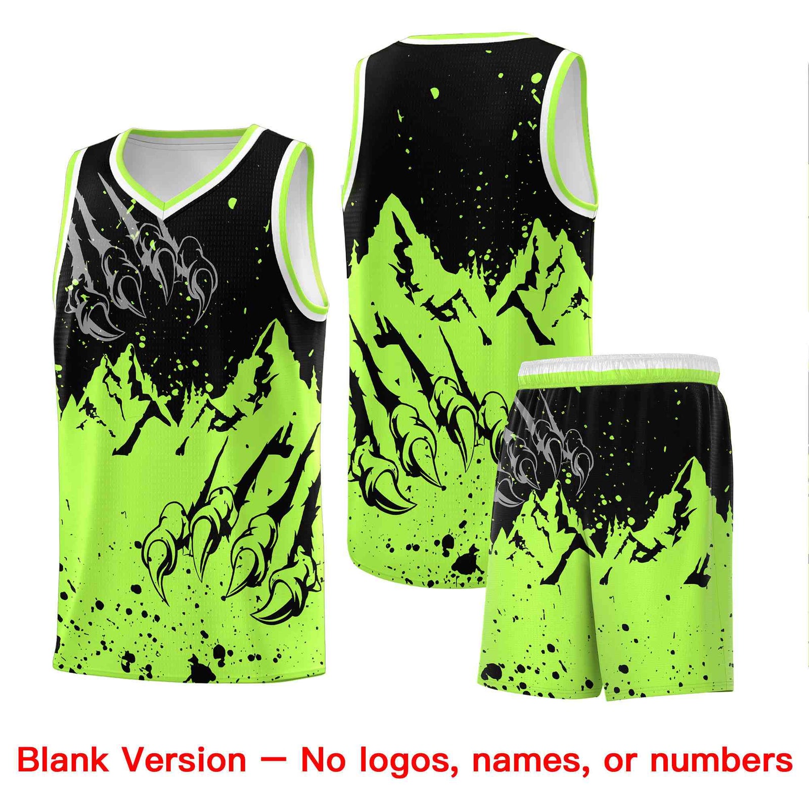 Custom Black Fluorescent Green Snow Mountain Beast Pattern Sports Uniform Basketball Jersey| KXKSHOP
