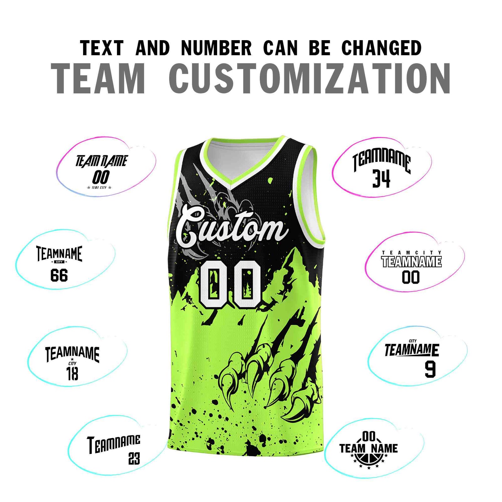 Custom Black Fluorescent Green Snow Mountain Beast Pattern Sports Uniform Basketball Jersey| KXKSHOP