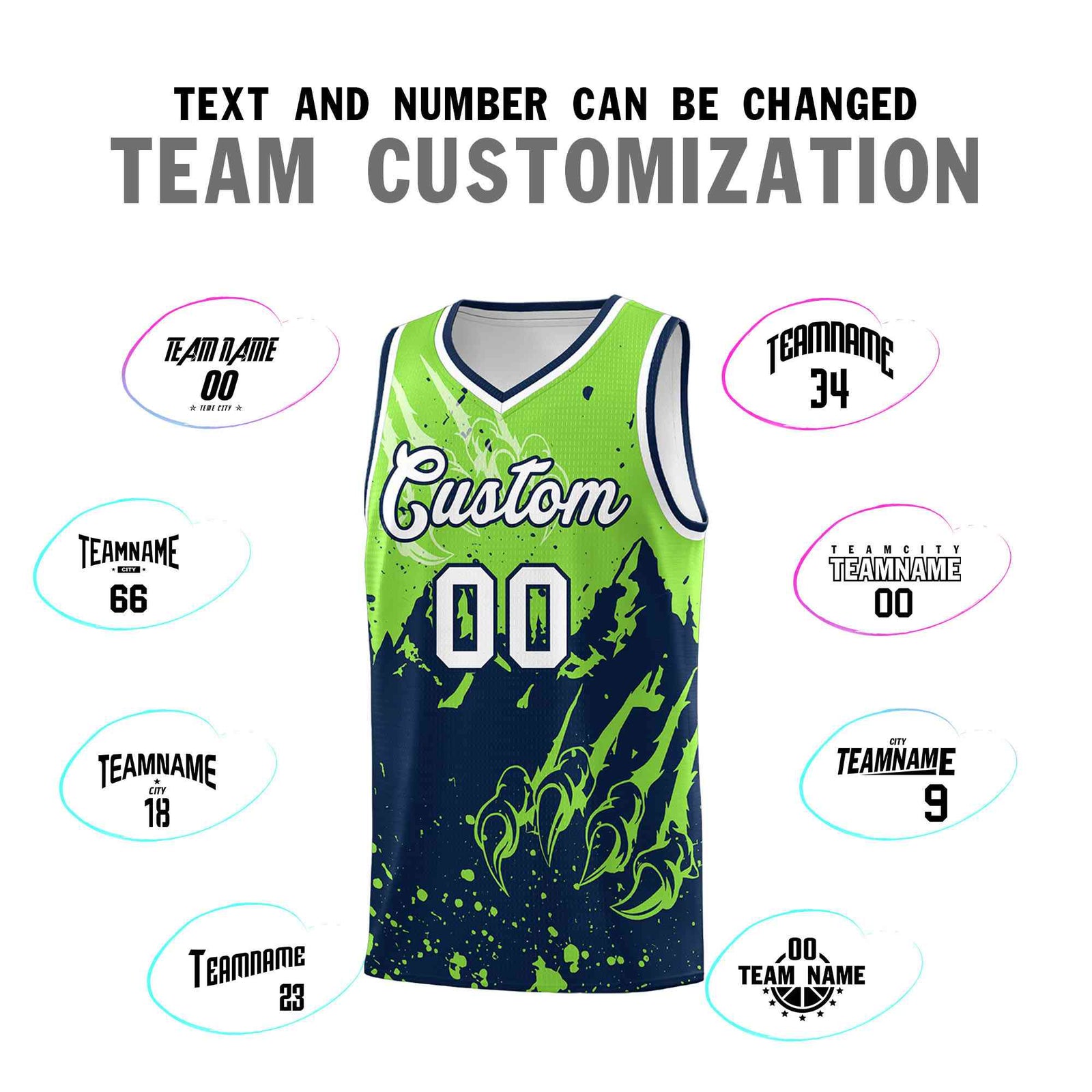 Custom Fluorescent Green Navy Snow Mountain Beast Pattern Sports Uniform Basketball Jersey| KXKSHOP