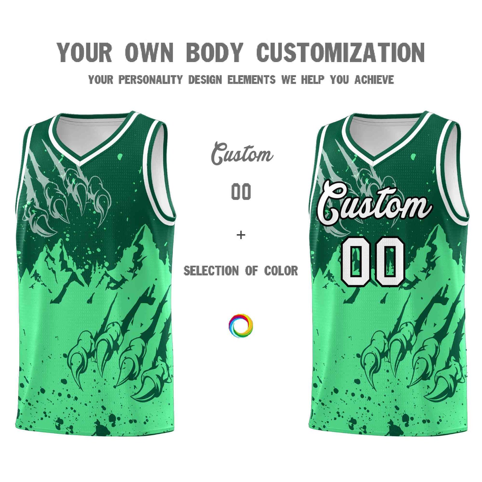 Custom Kelly Green Green Snow Mountain Beast Pattern Sports Uniform Basketball Jersey| KXKSHOP