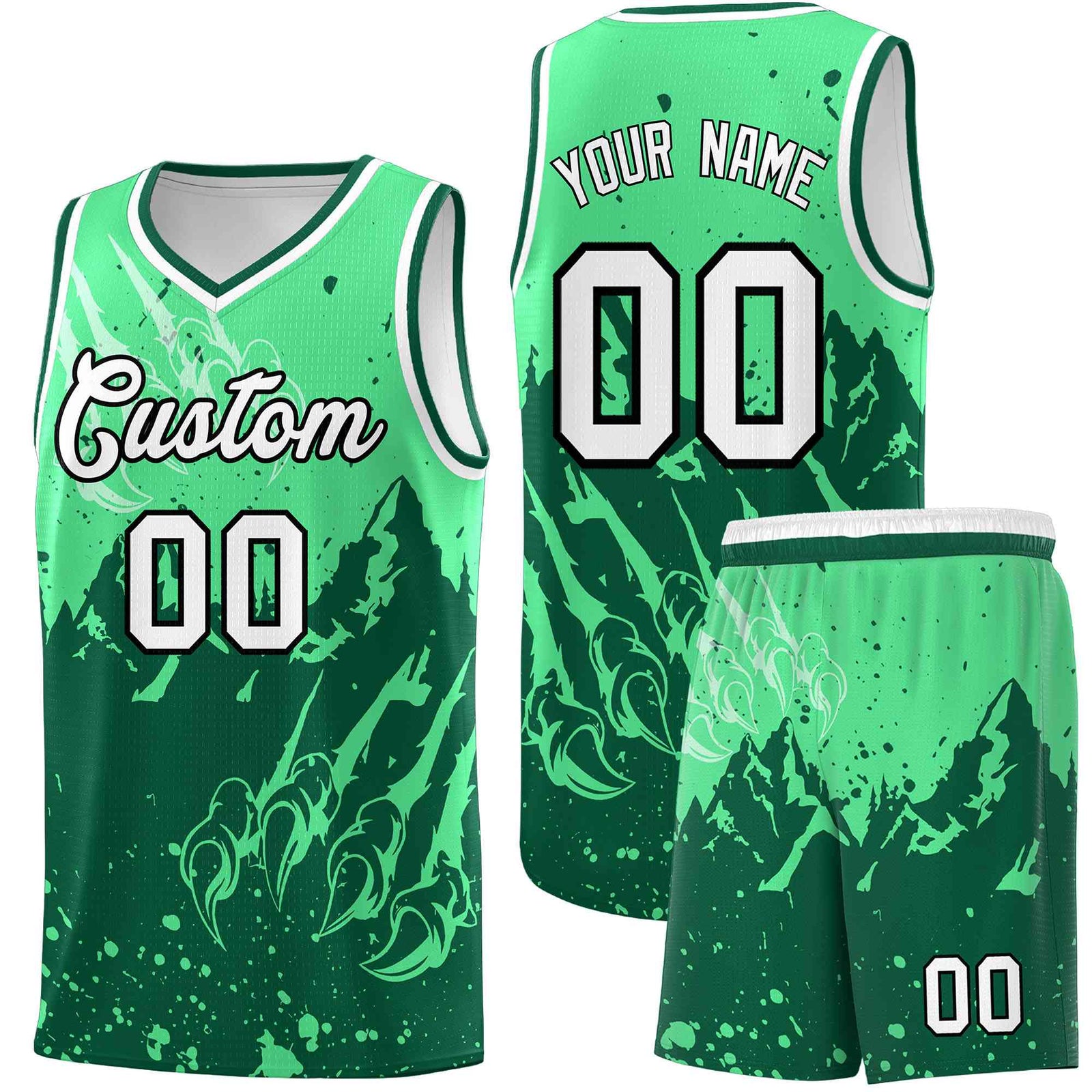 Custom Green Kelly Green Snow Mountain Beast Pattern Sports Uniform Basketball Jersey| KXKSHOP