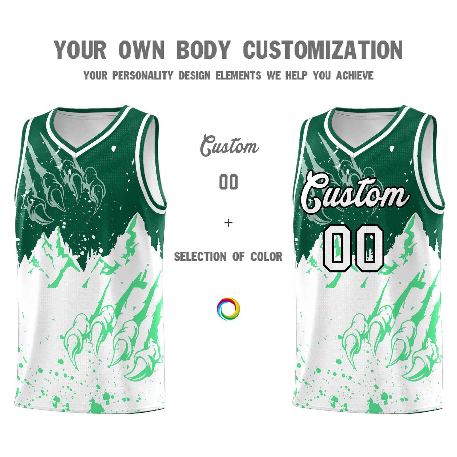 Custom Kelly Green White Snow Mountain Beast Pattern Sports Uniform Basketball Jersey| KXKSHOP