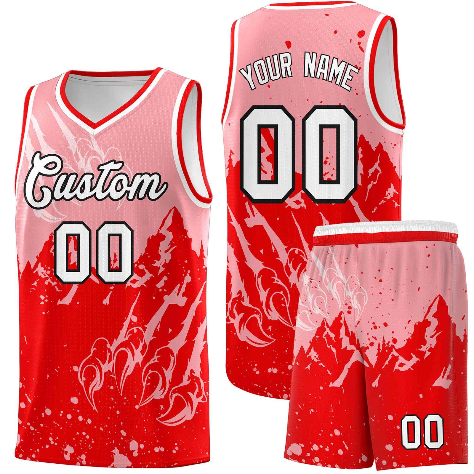 Custom Light Pink Light Red Snow Mountain Beast Pattern Sports Uniform Basketball Jersey| KXKSHOP