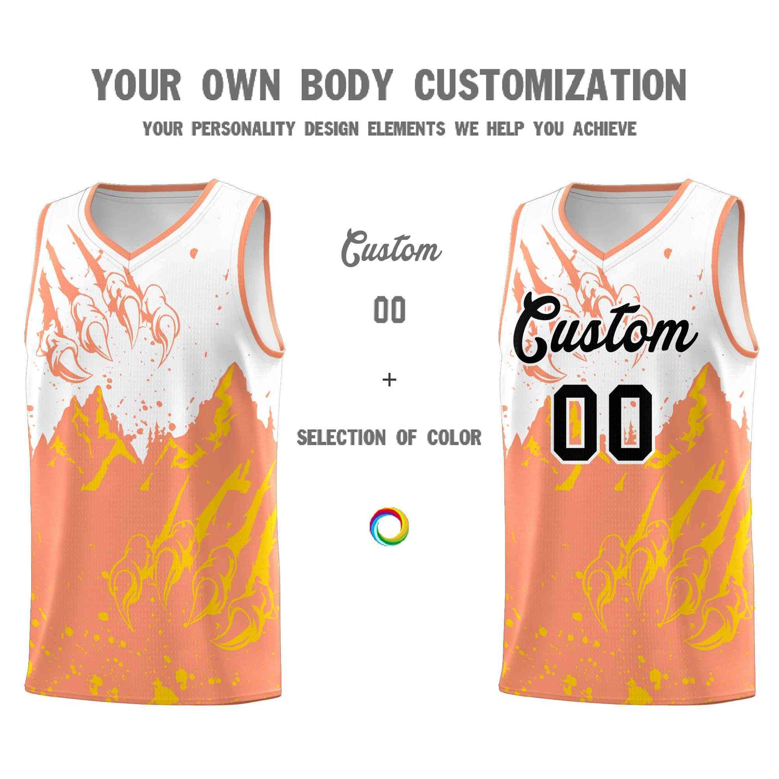 Custom White Light Orange Snow Mountain Beast Pattern Sports Uniform Basketball Jersey| KXKSHOP