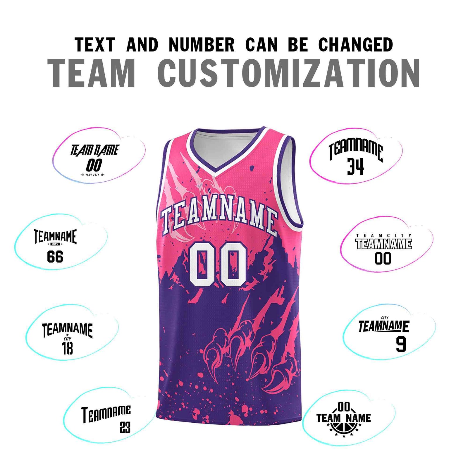 Custom Pink Purple Snow Mountain Beast Pattern Sports Uniform Basketball Jersey