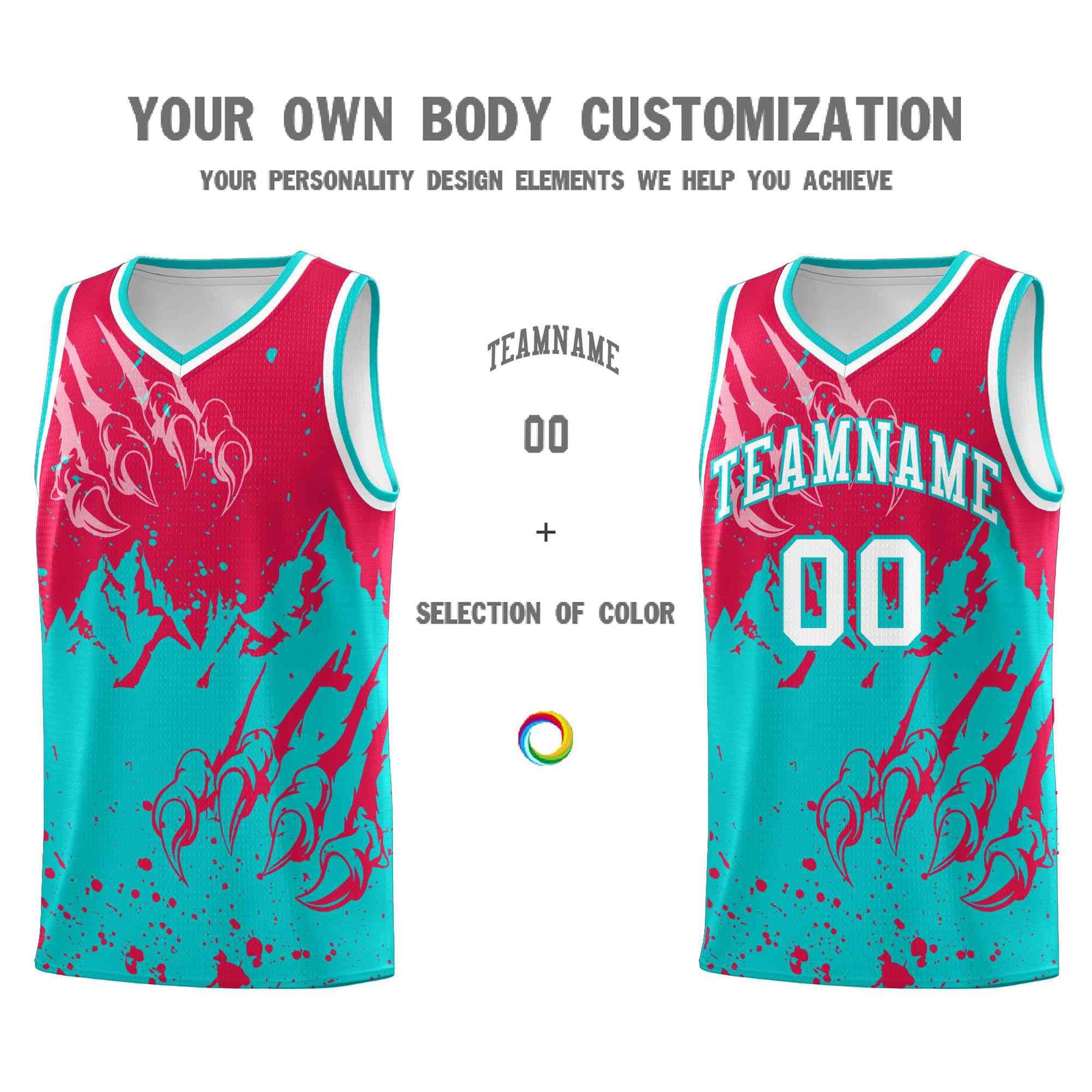 Custom Red Aqua Snow Mountain Beast Pattern Sports Uniform Basketball Jersey
