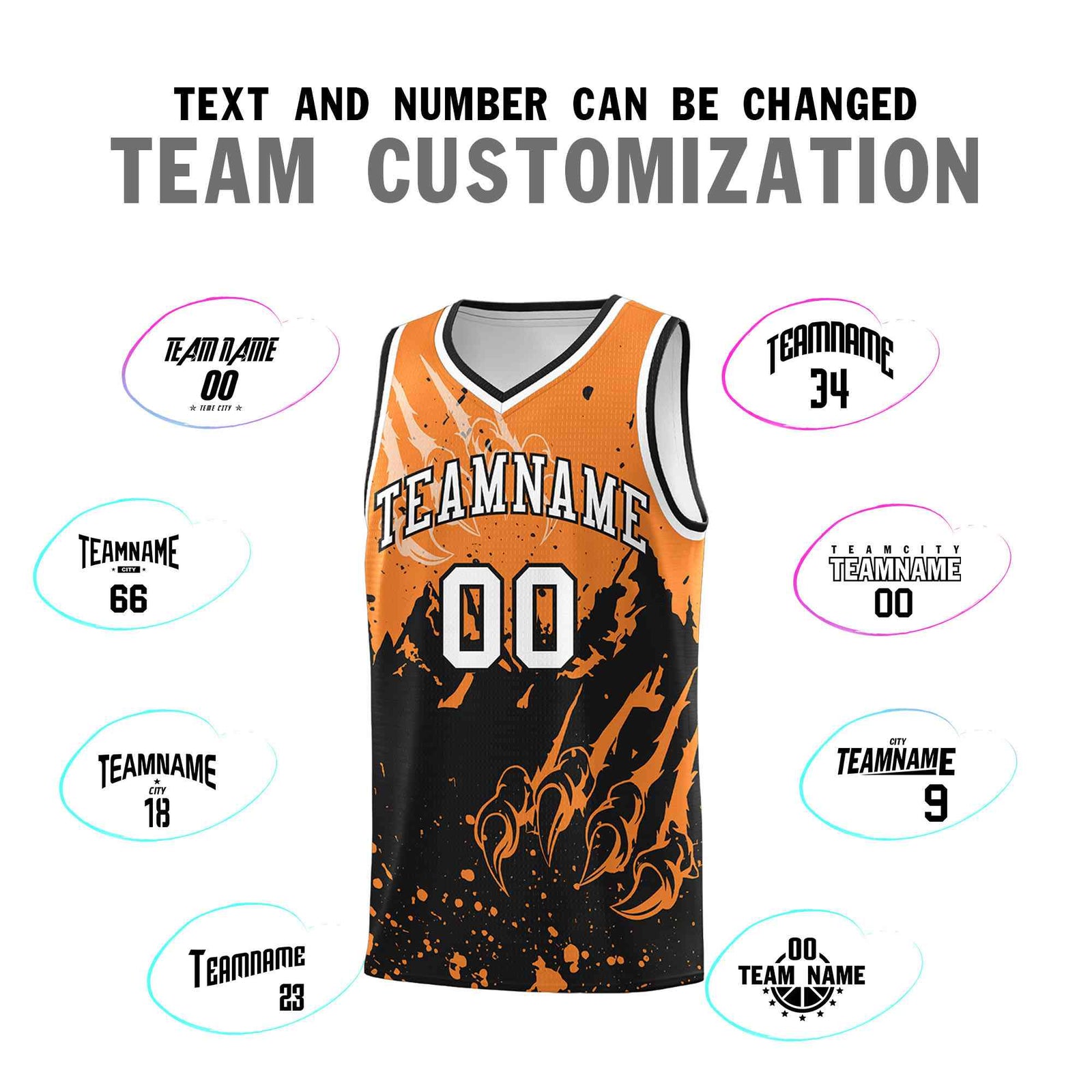 Custom Gold Orange Black Snow Mountain Beast Pattern Sports Uniform Basketball Jersey