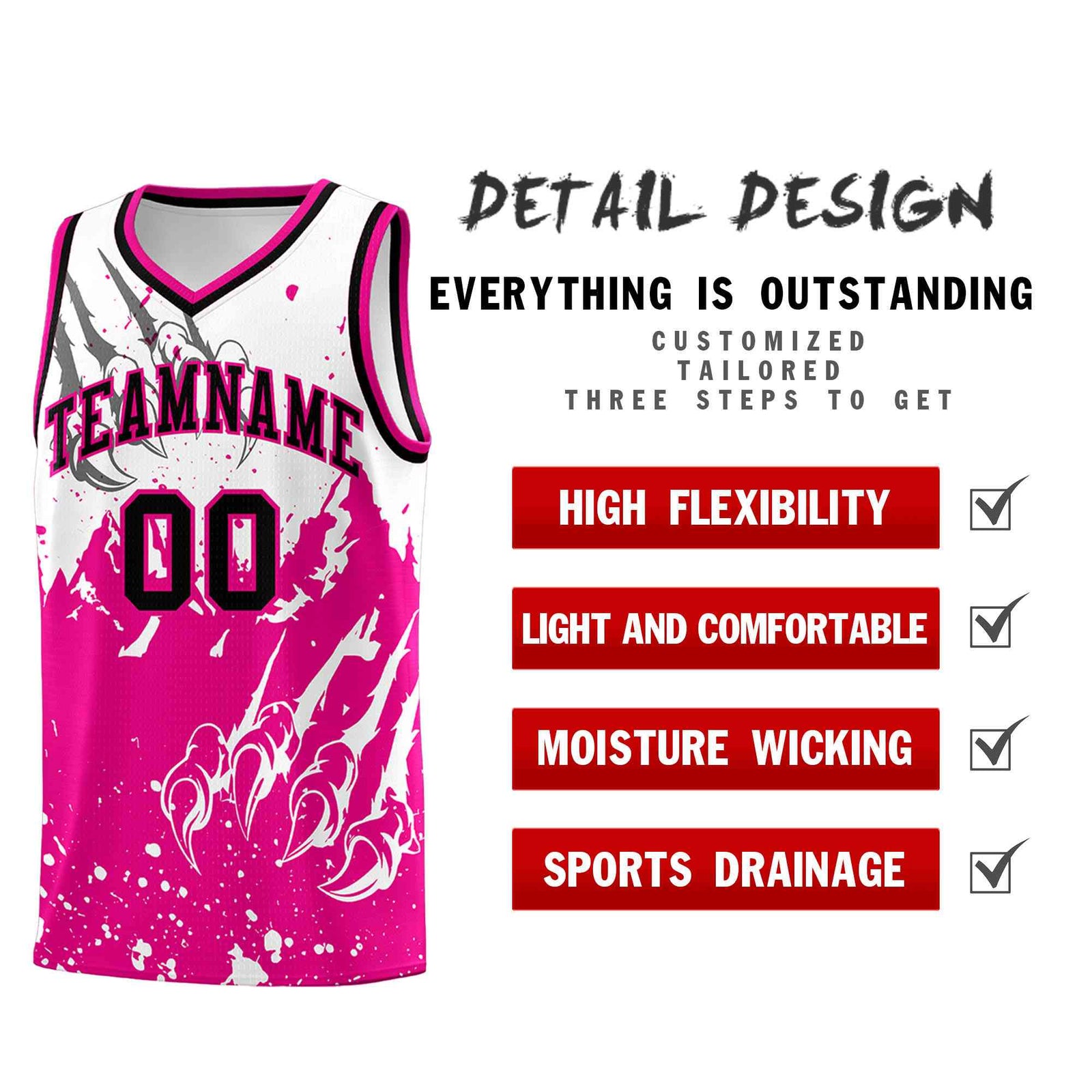 Custom White Pink Snow Mountain Beast Pattern Sports Uniform Basketball Jersey