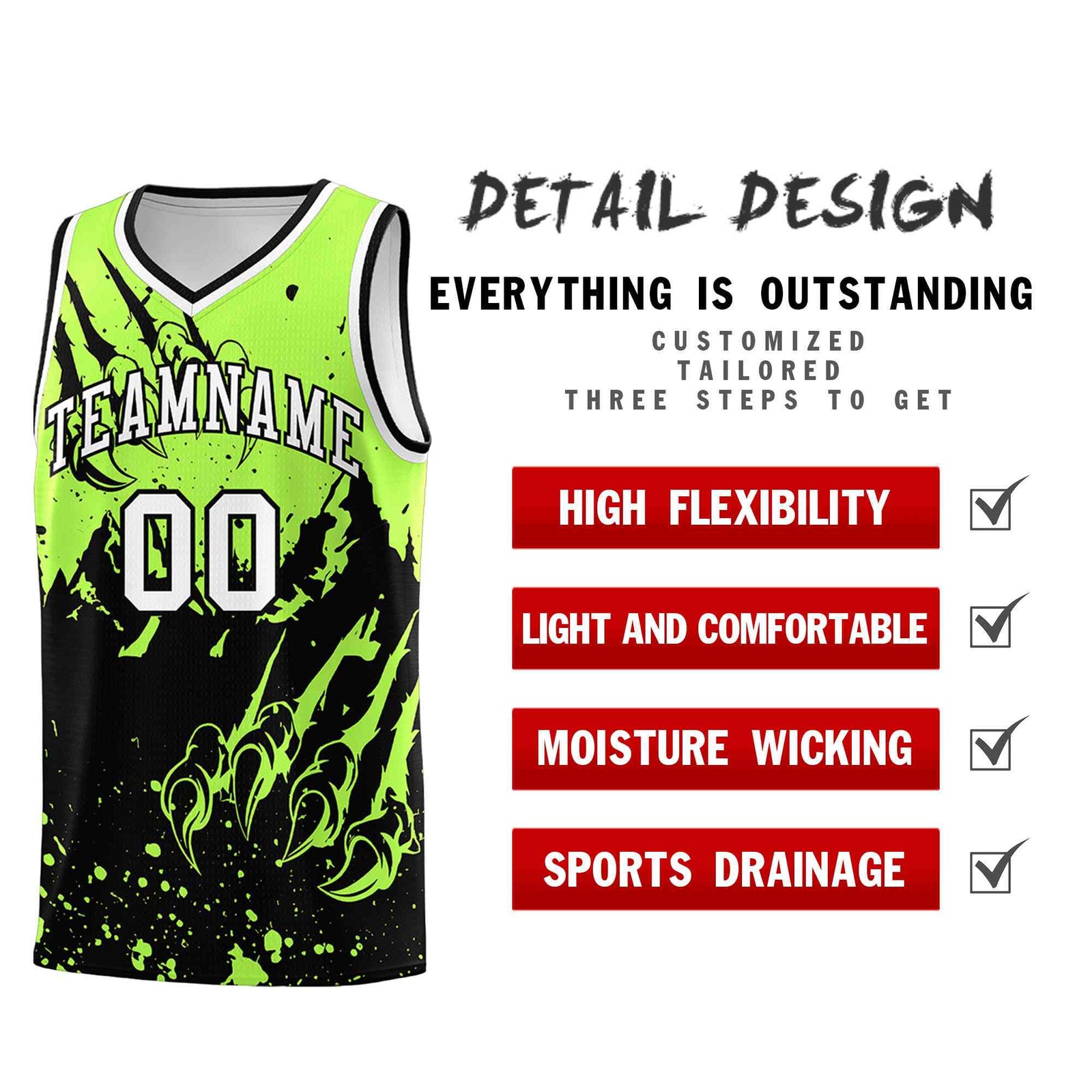 Custom Fluorescent Green Black Snow Mountain Beast Pattern Sports Uniform Basketball Jersey