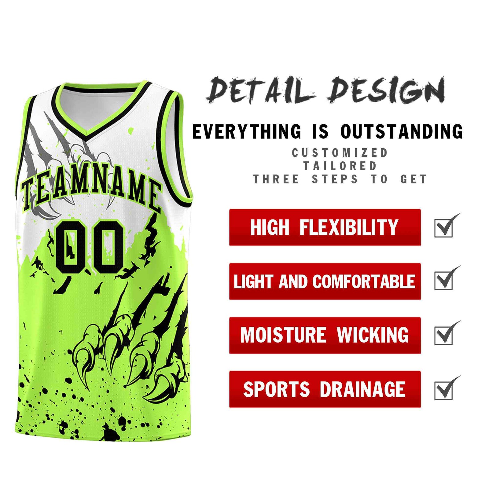 Custom White Fluorescent Green Snow Mountain Beast Pattern Sports Uniform Basketball Jersey