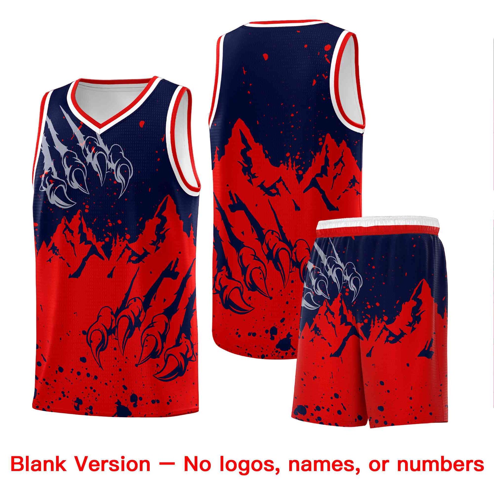 Custom Navy Red Snow Mountain Beast Pattern Sports Uniform Basketball Jersey
