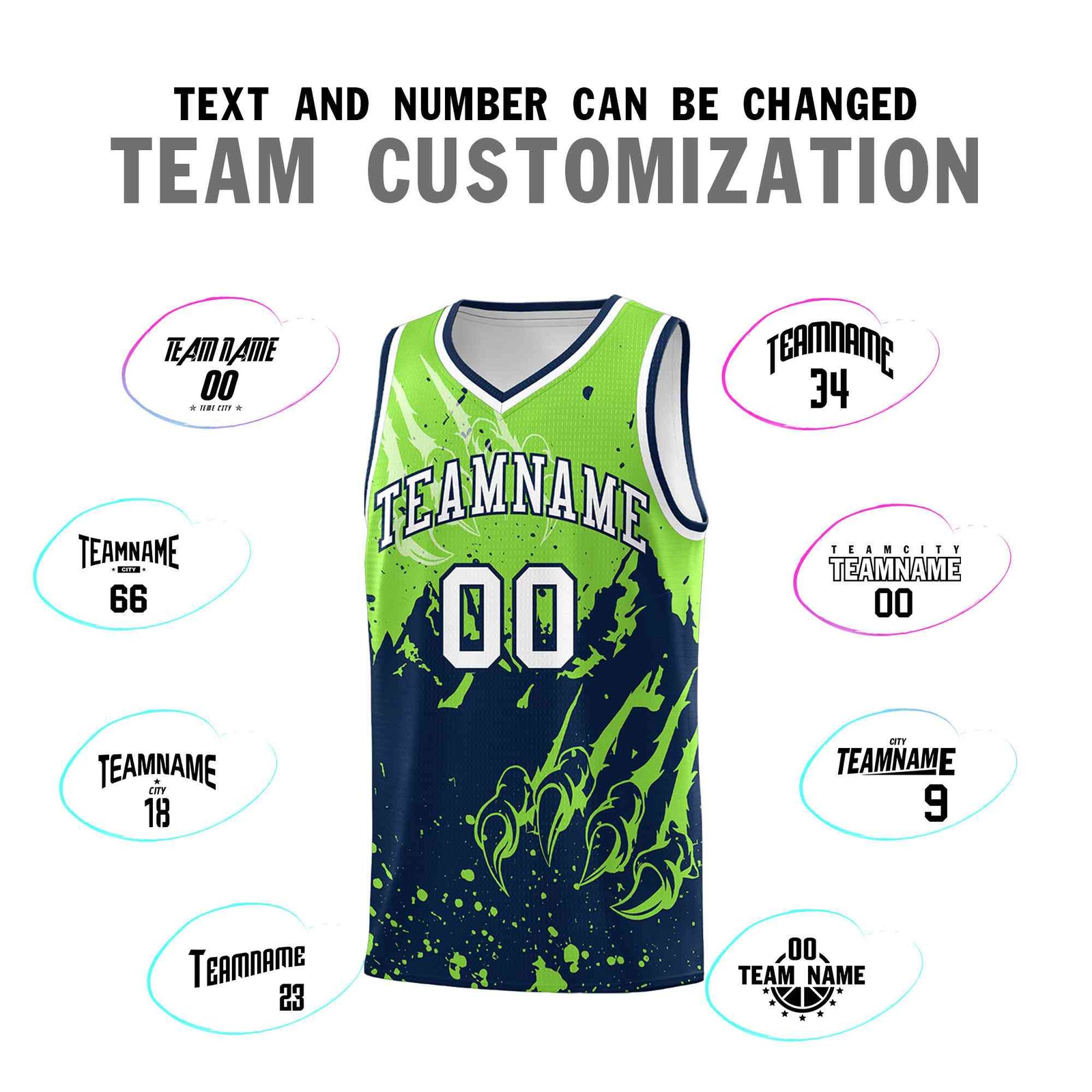 Custom Fluorescent Green Navy Snow Mountain Beast Pattern Sports Uniform Basketball Jersey