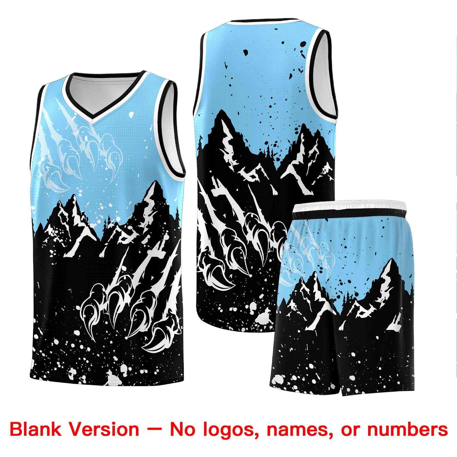 Custom Light Blue Black Snow Mountain Beast Pattern Sports Uniform Basketball Jersey
