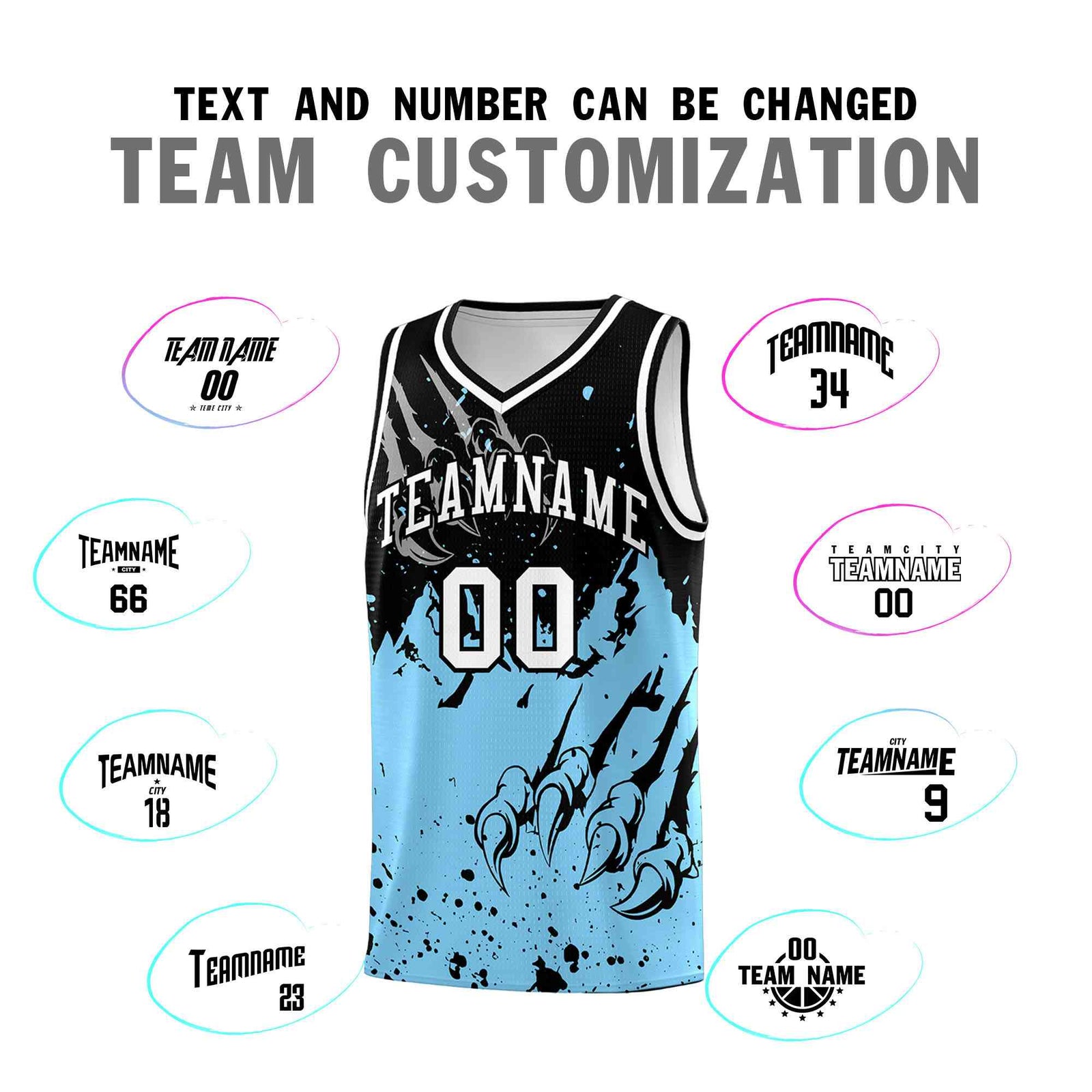 Custom Black Light Blue Snow Mountain Beast Pattern Sports Uniform Basketball Jersey