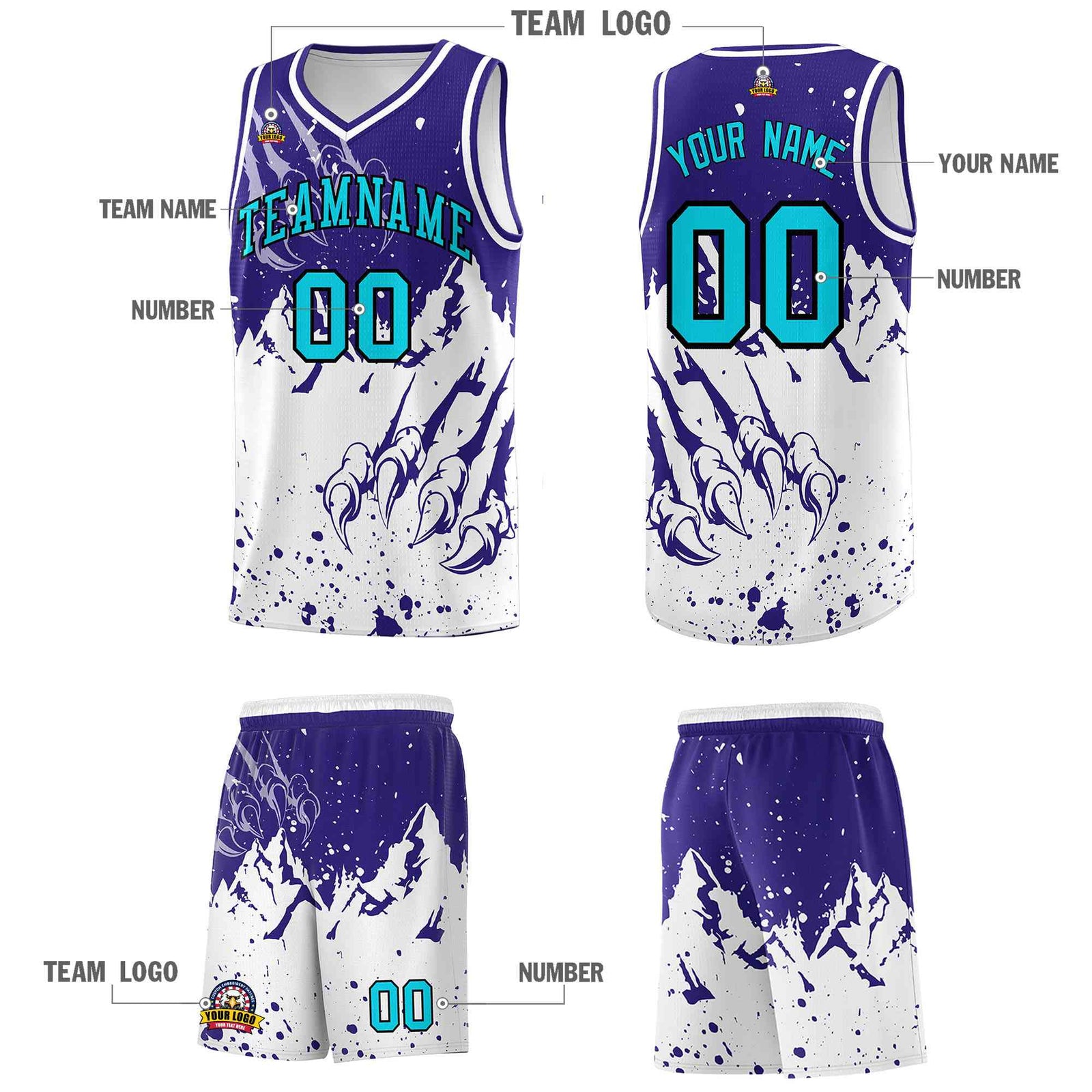 Custom Royal White Snow Mountain Beast Pattern Sports Uniform Basketball Jersey