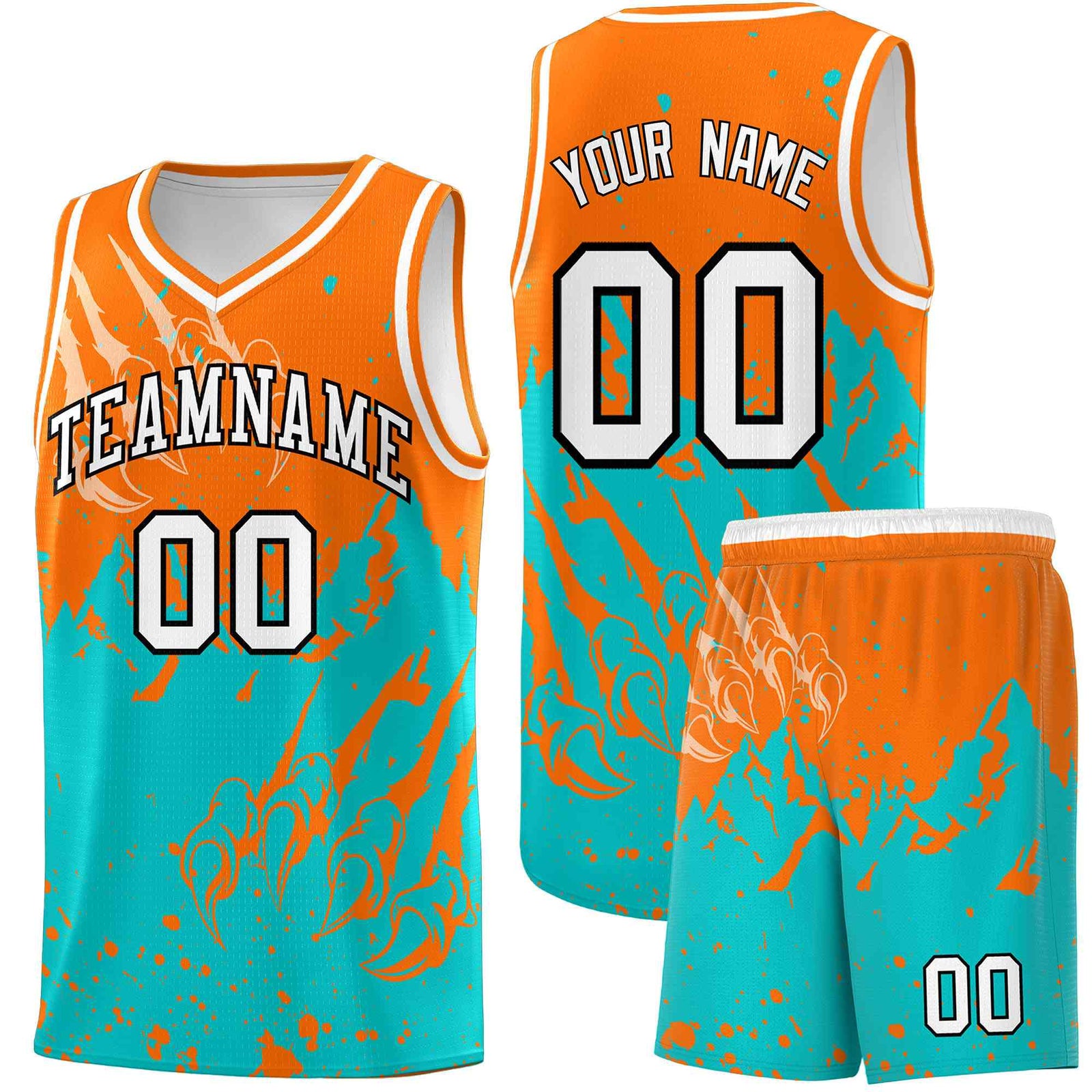 Custom Orange Aqua Snow Mountain Beast Pattern Sports Uniform Basketball Jersey
