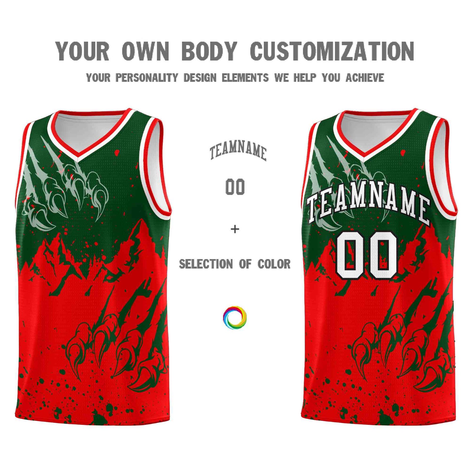 Custom Green Light Red Snow Mountain Beast Pattern Sports Uniform Basketball Jersey
