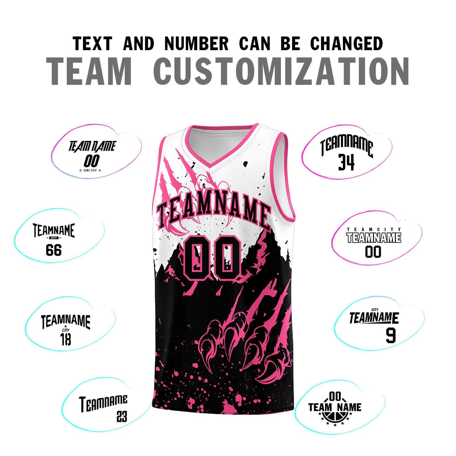 Custom White Pink Snow Mountain Beast Pattern Sports Uniform Basketball Jersey