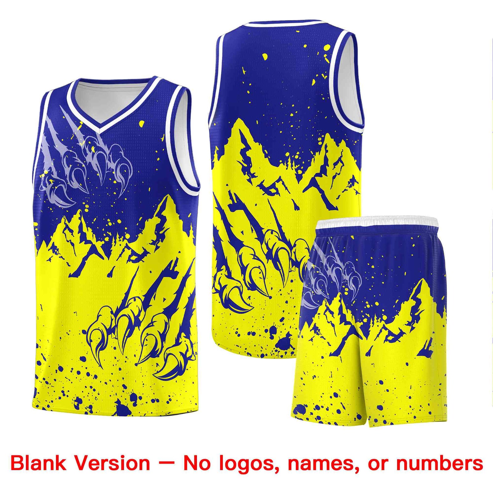 Custom Royal Fluorescent Yellow Snow Mountain Beast Pattern Sports Uniform Basketball Jersey