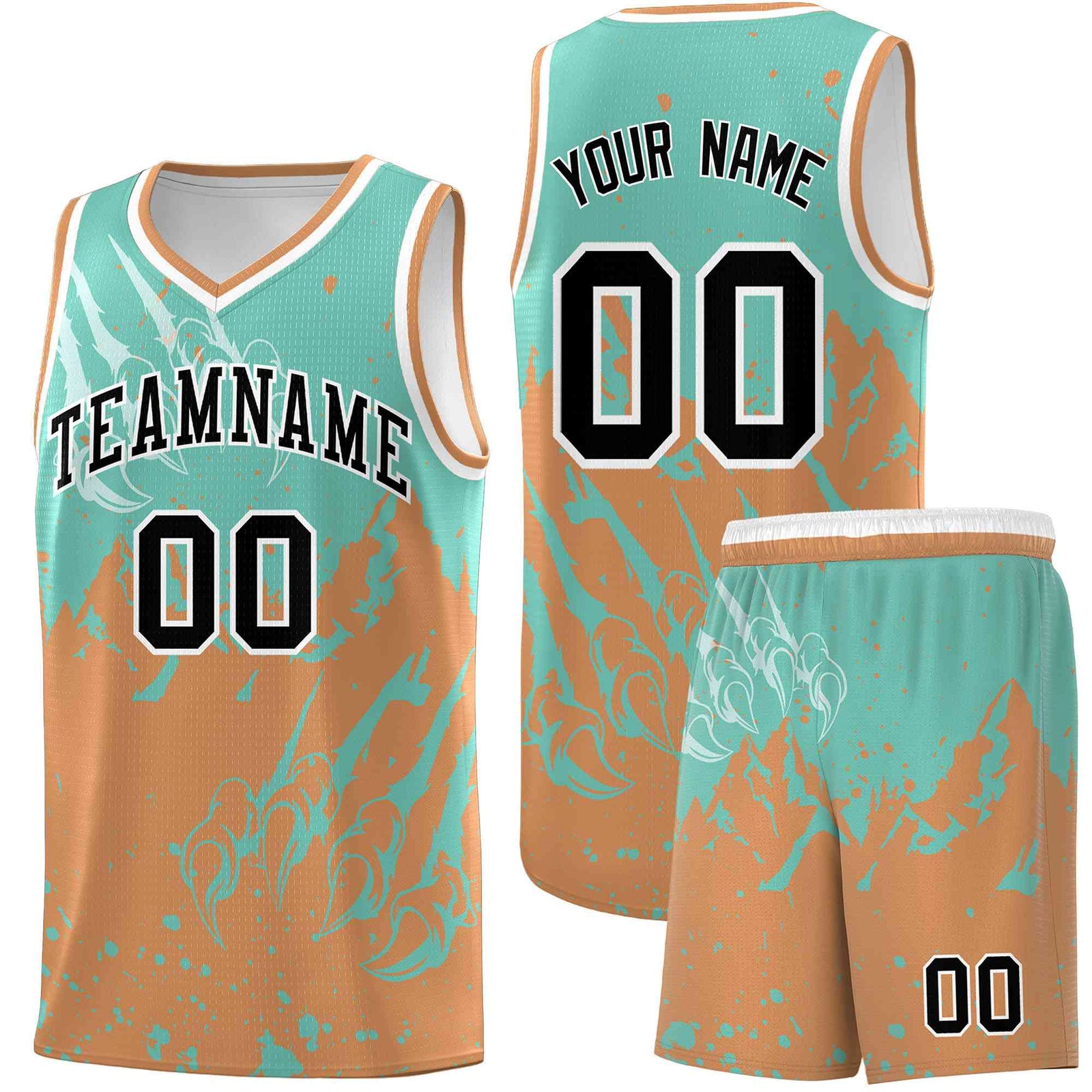 Custom Bright Green Buckskin Brown Snow Mountain Beast Pattern Sports Uniform Basketball Jersey