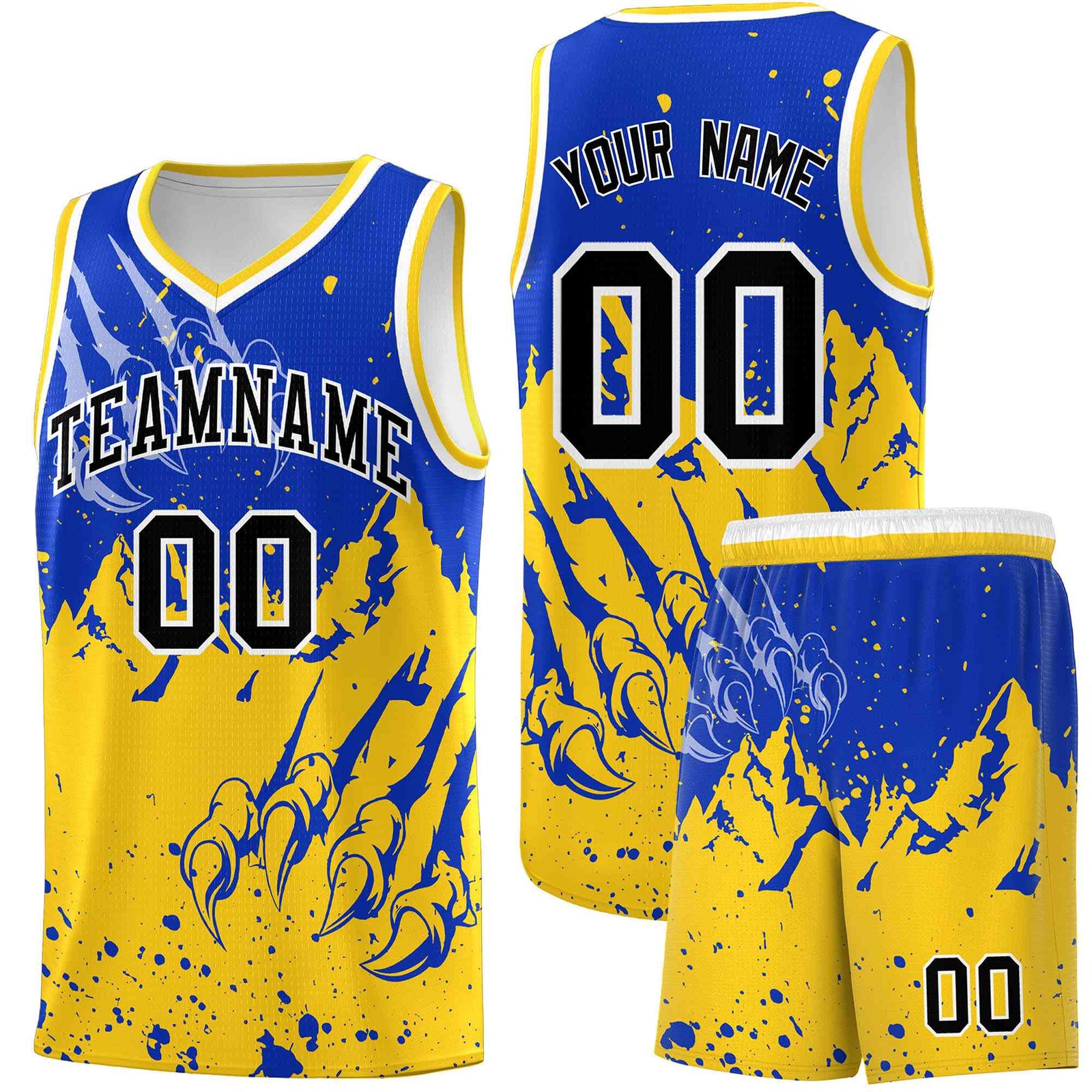 Custom Royal Gold Snow Mountain Beast Pattern Sports Uniform Basketball Jersey