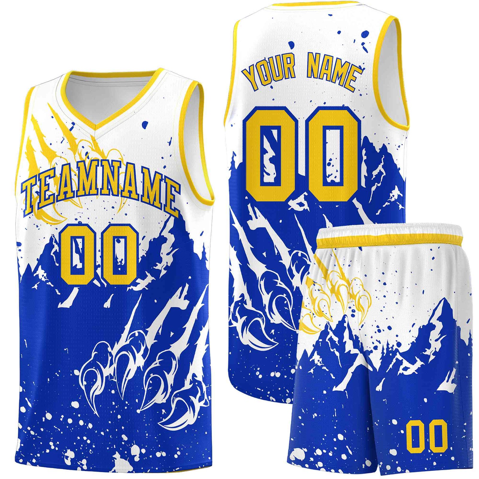 Custom White Royal Snow Mountain Beast Pattern Sports Uniform Basketball Jersey