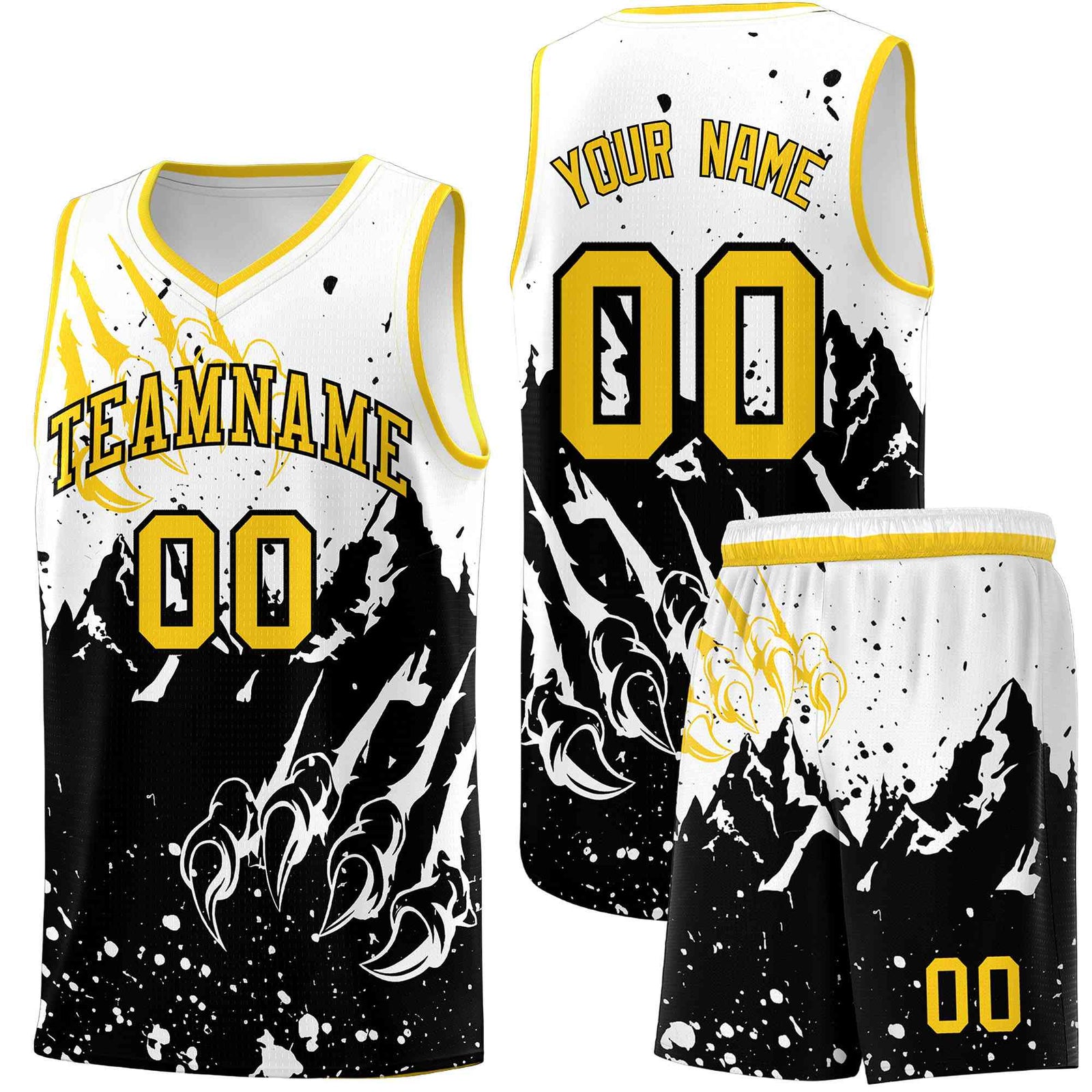Custom White Black Snow Mountain Beast Pattern Sports Uniform Basketball Jersey