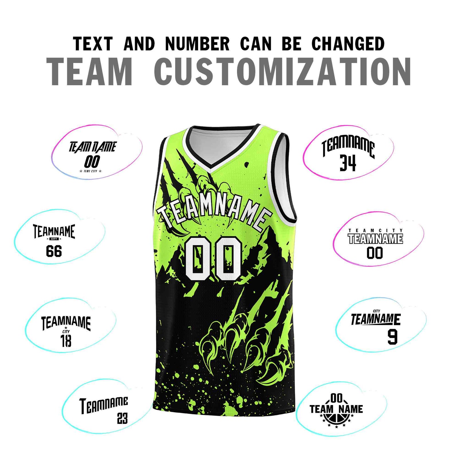 Custom Fluorescent Green Black Snow Mountain Beast Pattern Sports Uniform Basketball Jersey