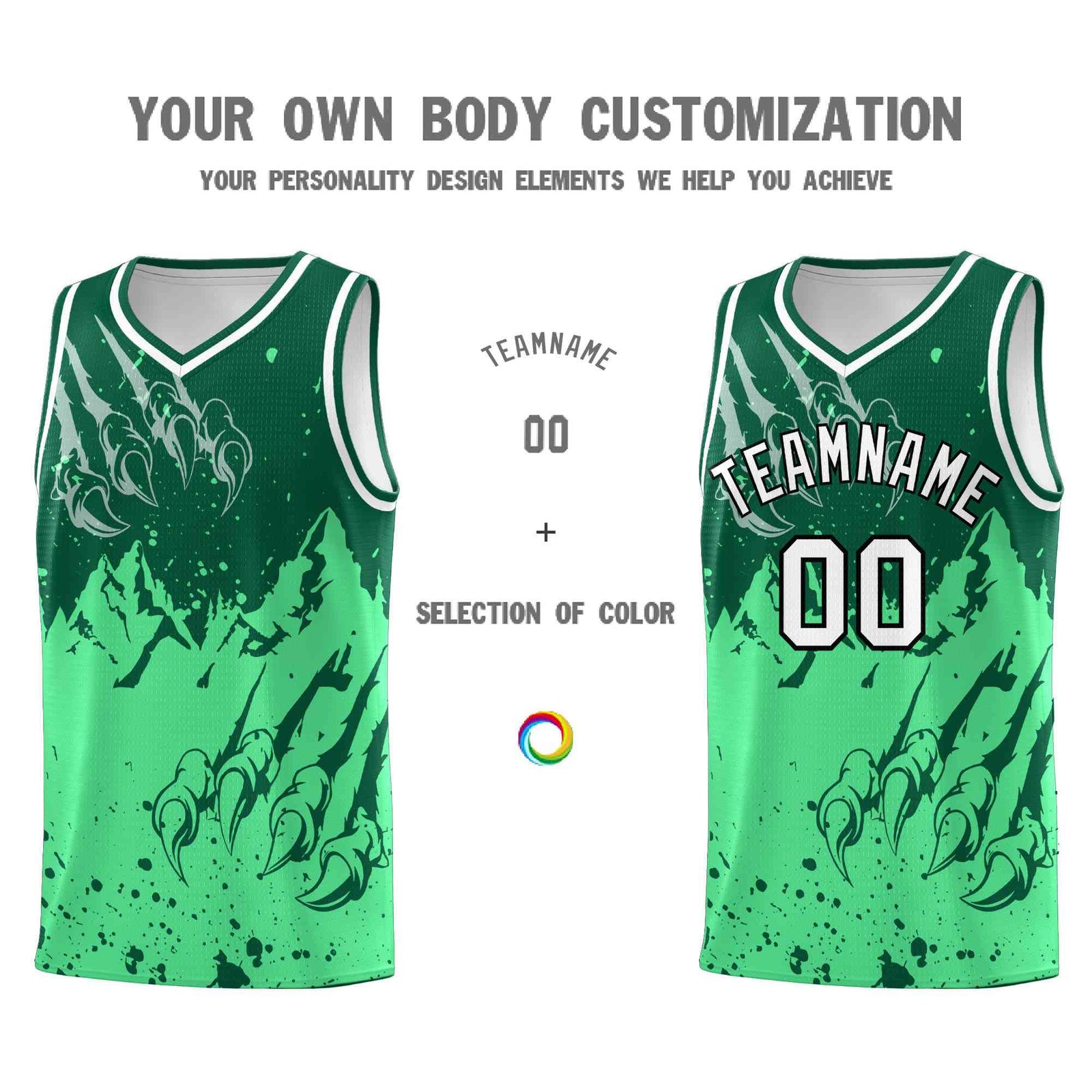 Custom Kelly Green Green Snow Mountain Beast Pattern Sports Uniform Basketball Jersey