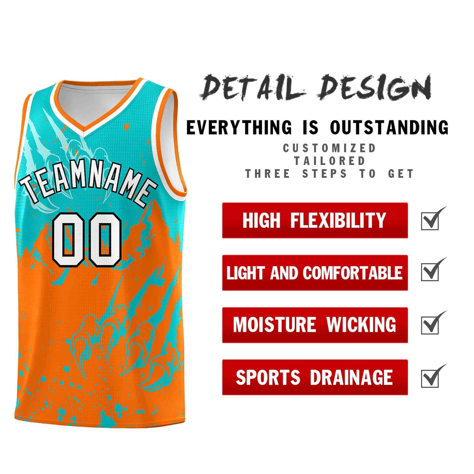 Custom Aqua Orange Snow Mountain Beast Pattern Sports Uniform Basketball Jersey