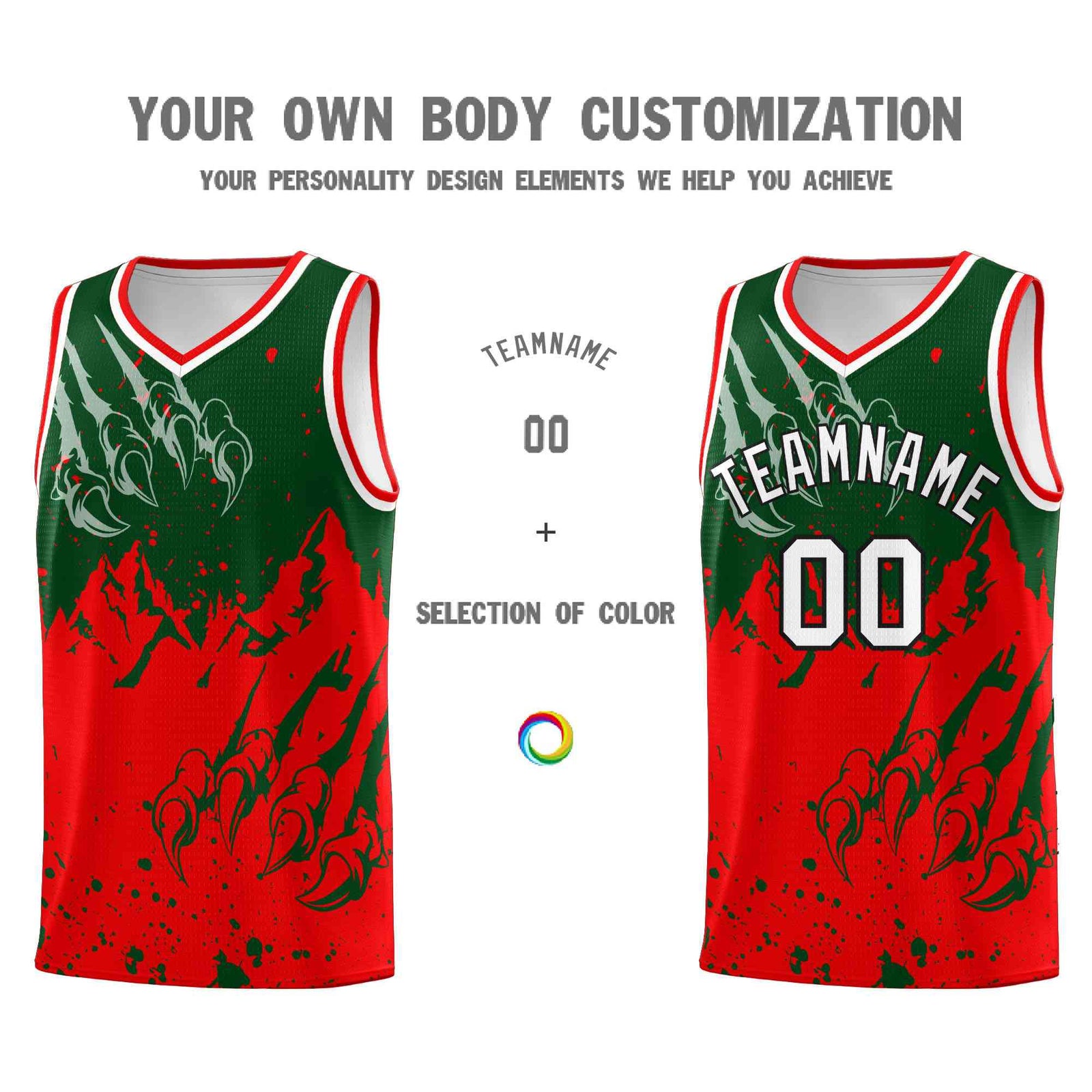 Custom Green Light Red Snow Mountain Beast Pattern Sports Uniform Basketball Jersey
