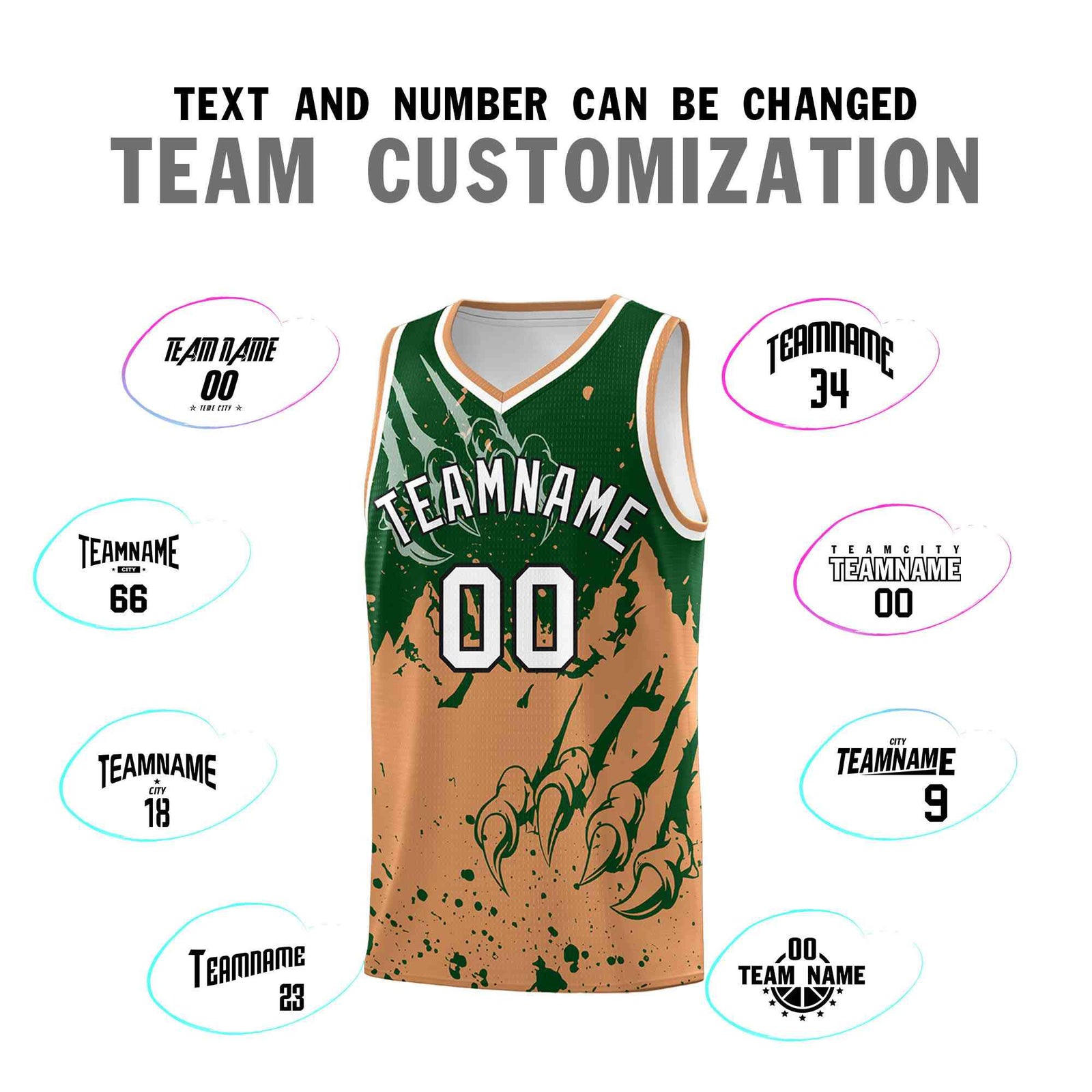 Custom Green Buckskin Brown Snow Mountain Beast Pattern Sports Uniform Basketball Jersey