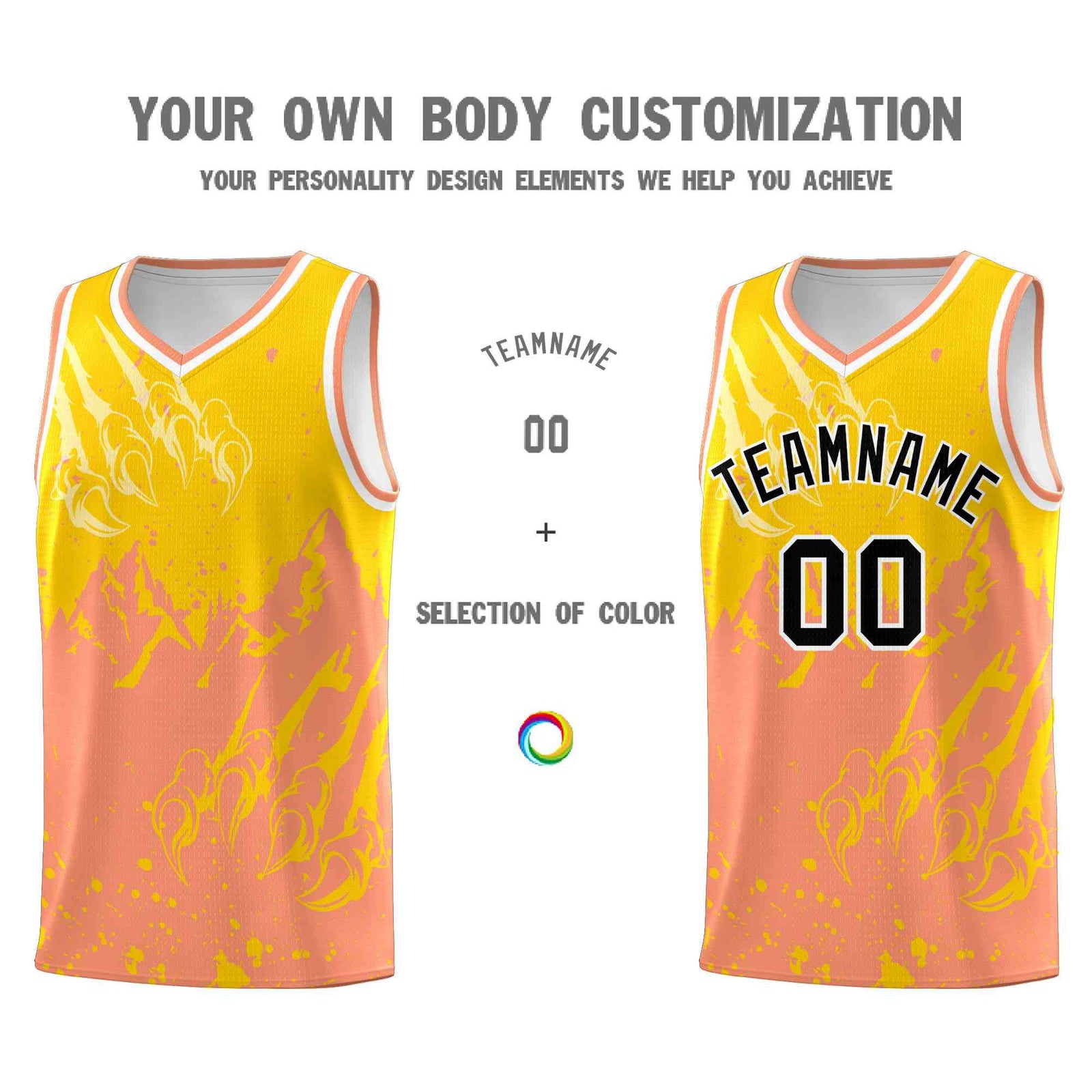 Custom Gold Light Orange Snow Mountain Beast Pattern Sports Uniform Basketball Jersey
