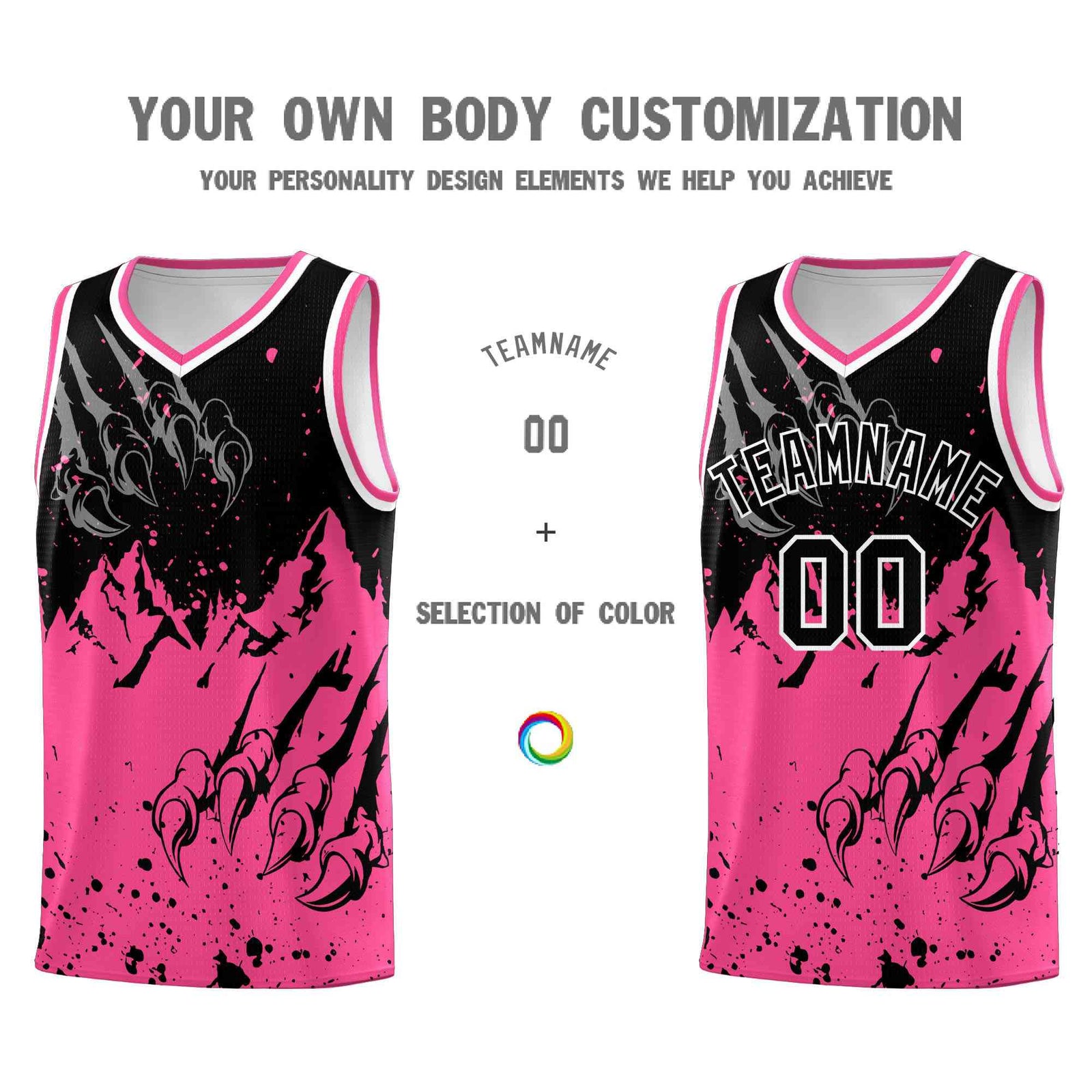 Custom Black Pink Snow Mountain Beast Pattern Sports Uniform Basketball Jersey
