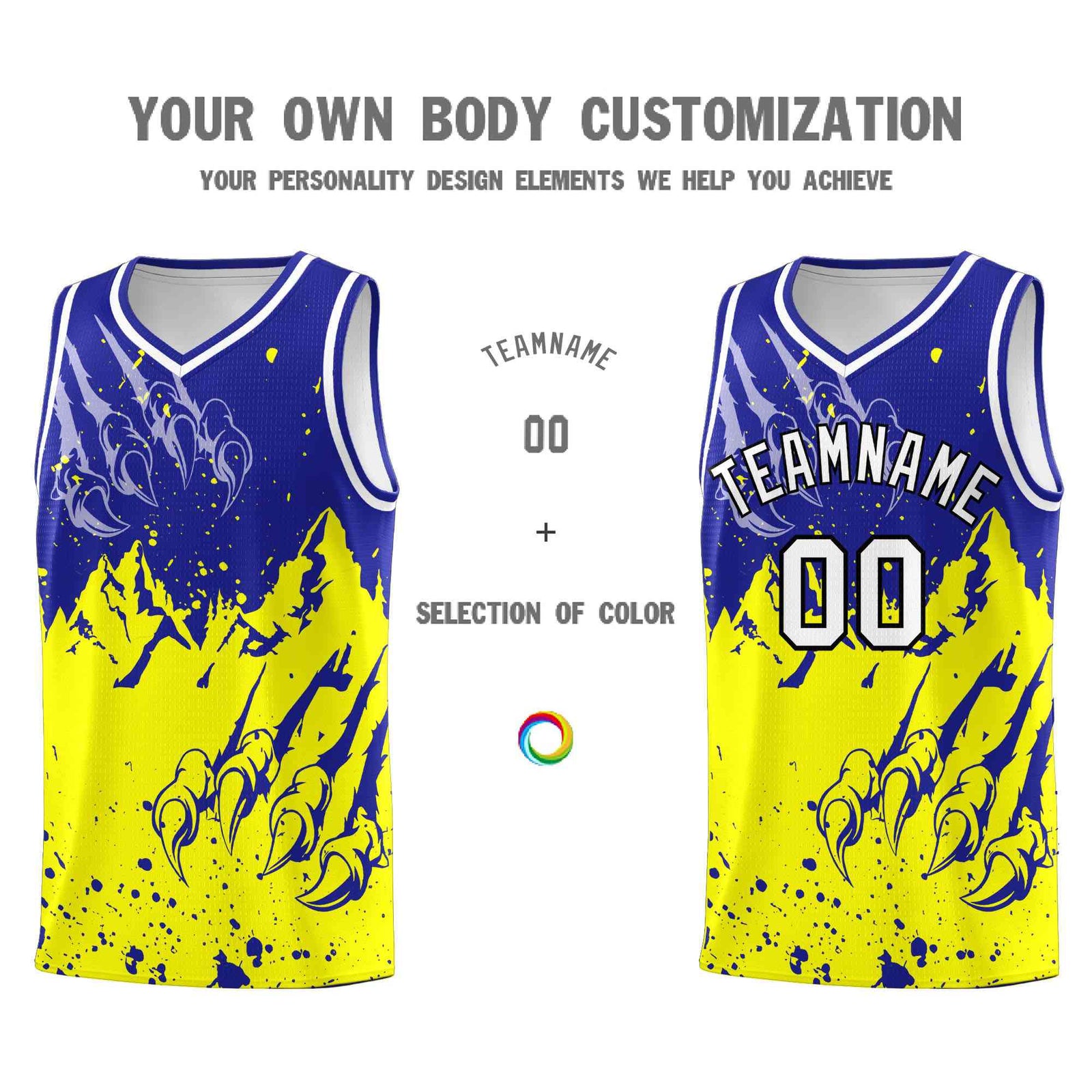 Custom Royal Fluorescent Yellow Snow Mountain Beast Pattern Sports Uniform Basketball Jersey