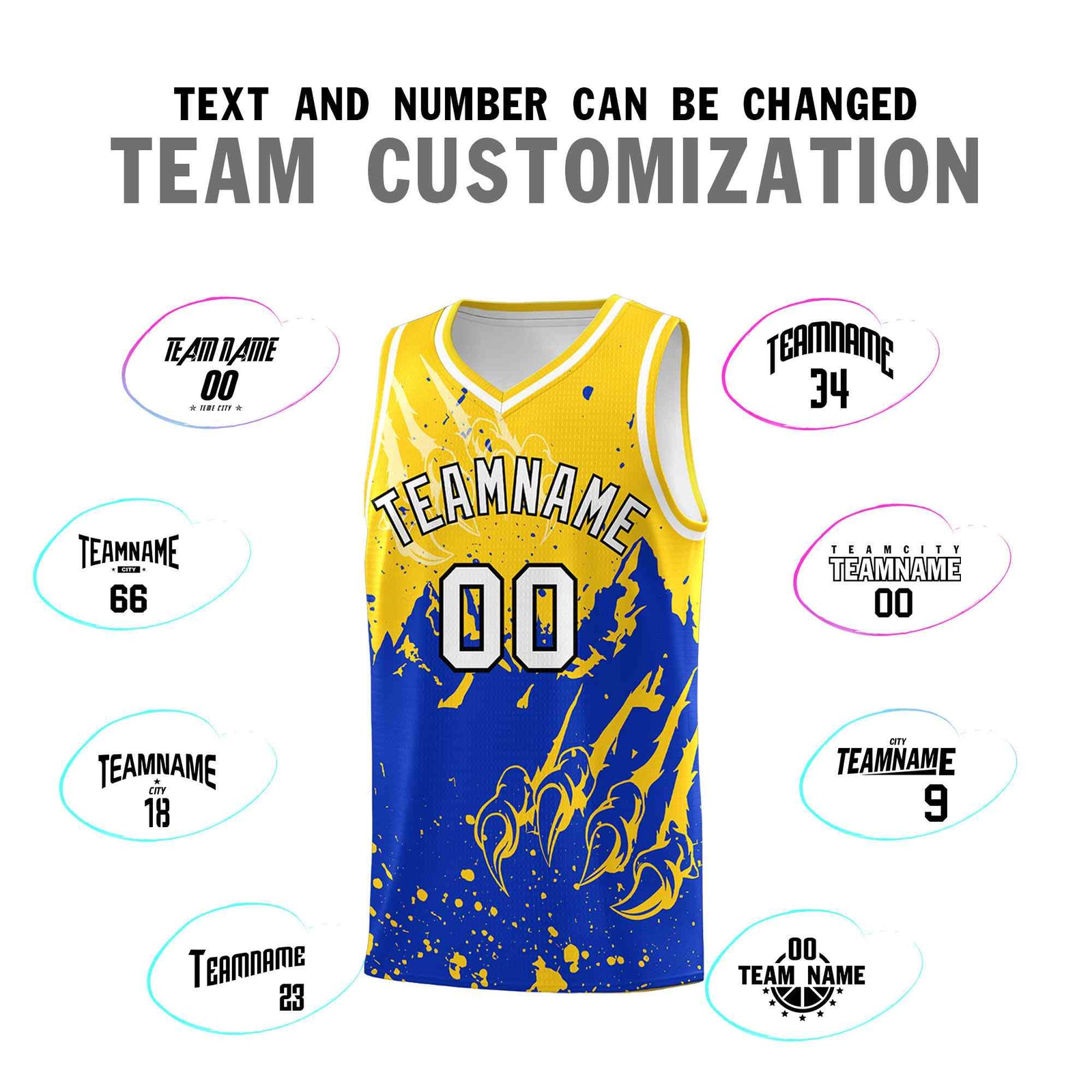 Custom Gold Royal Snow Mountain Beast Pattern Sports Uniform Basketball Jersey