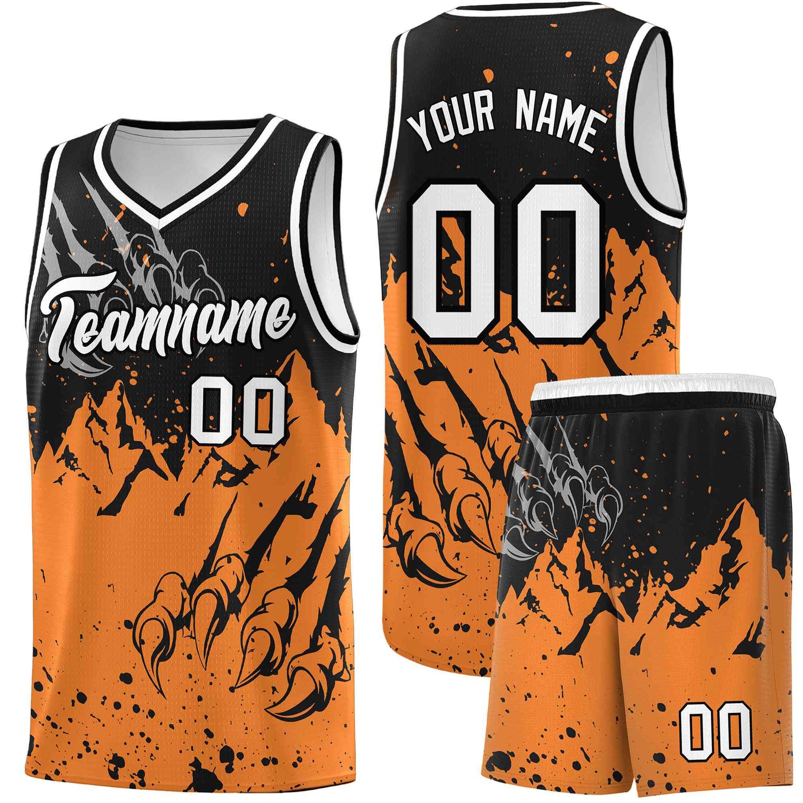 Custom Black Gold Orange Snow Mountain Beast Pattern Sports Uniform Basketball Jersey