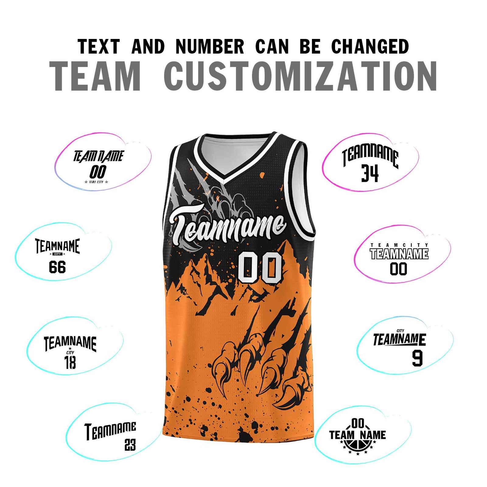 Custom Black Gold Orange Snow Mountain Beast Pattern Sports Uniform Basketball Jersey