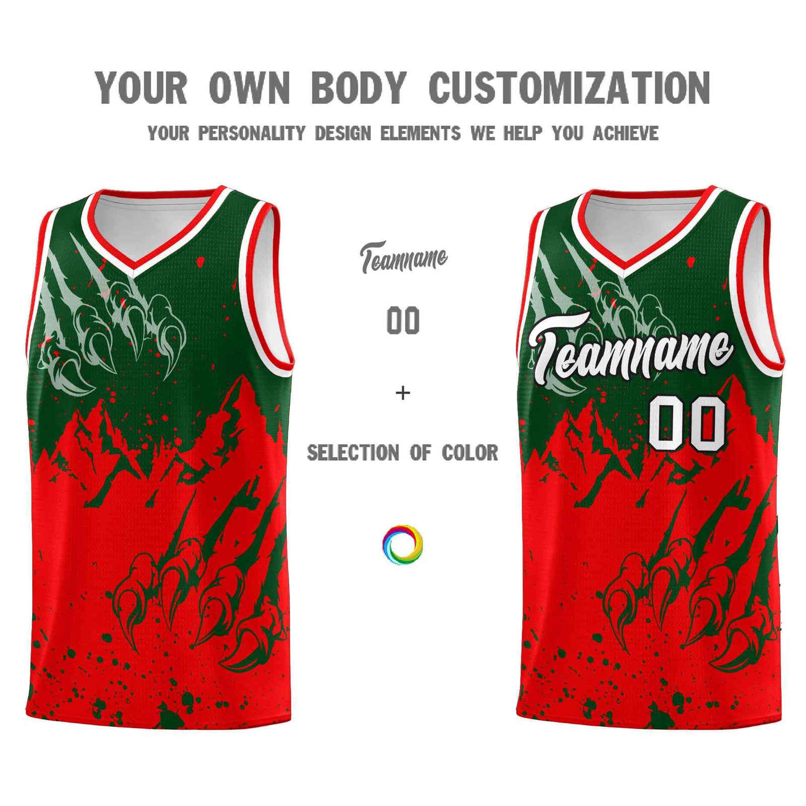 Custom Green Light Red Snow Mountain Beast Pattern Sports Uniform Basketball Jersey