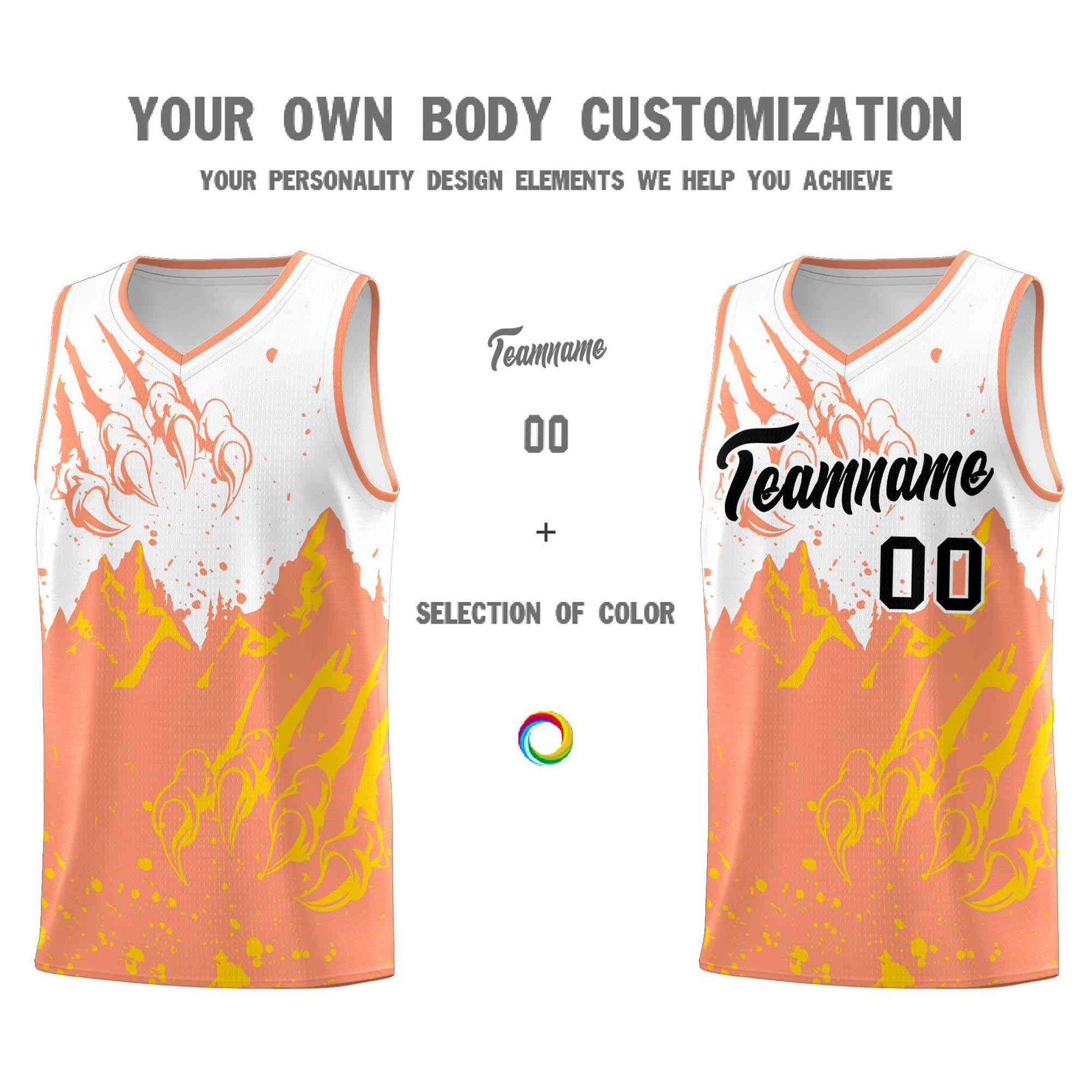 Custom White Light Orange Snow Mountain Beast Pattern Sports Uniform Basketball Jersey