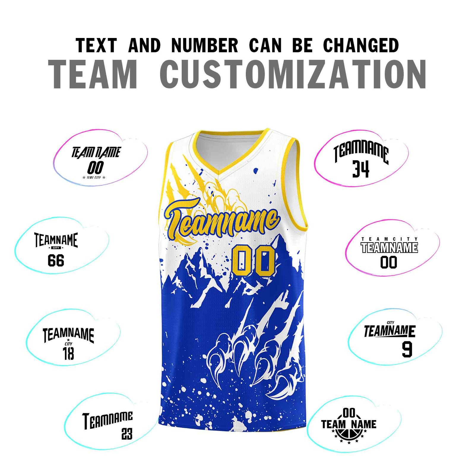 Custom White Royal Snow Mountain Beast Pattern Sports Uniform Basketball Jersey