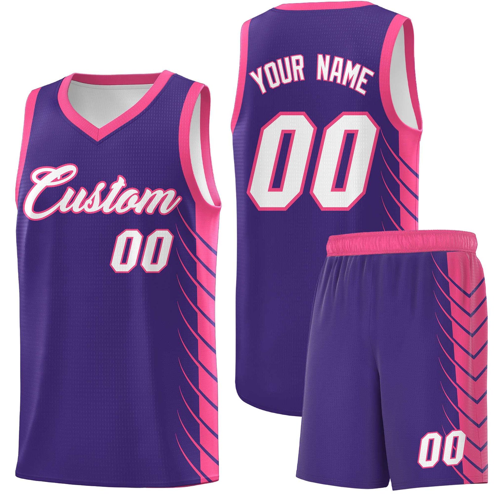 Custom Purple Pink Personalized Side Symmetrical Line Pattern Sports Uniform Basketball Jersey