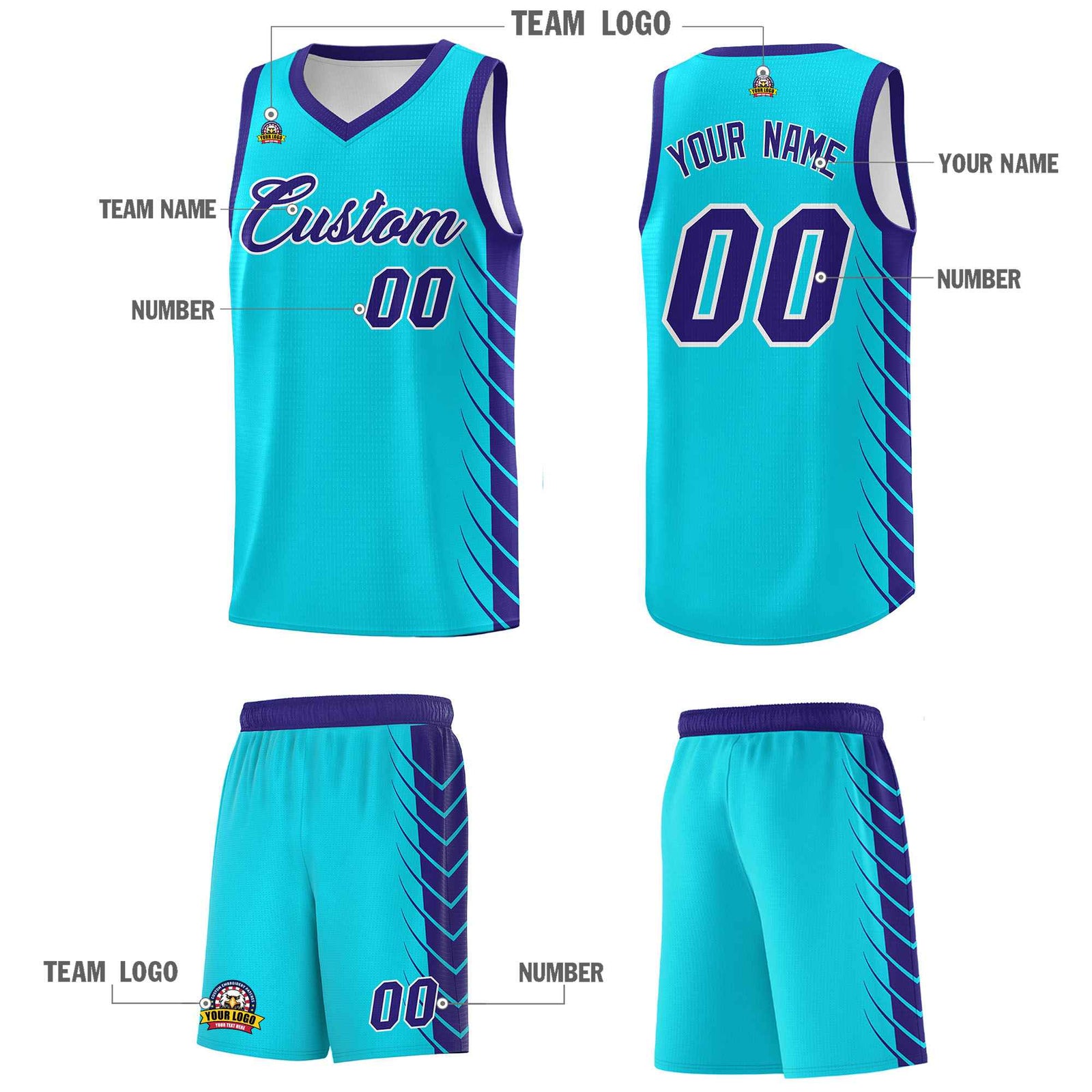 Custom Sky Blue Royal Personalized Side Symmetrical Line Pattern Sports Uniform Basketball Jersey