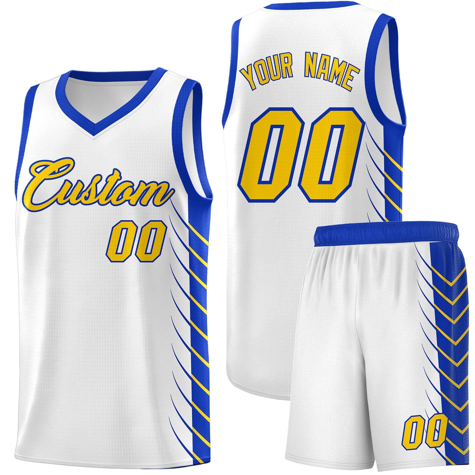 Custom White Royal Personalized Side Symmetrical Line Pattern Sports Uniform Basketball Jersey