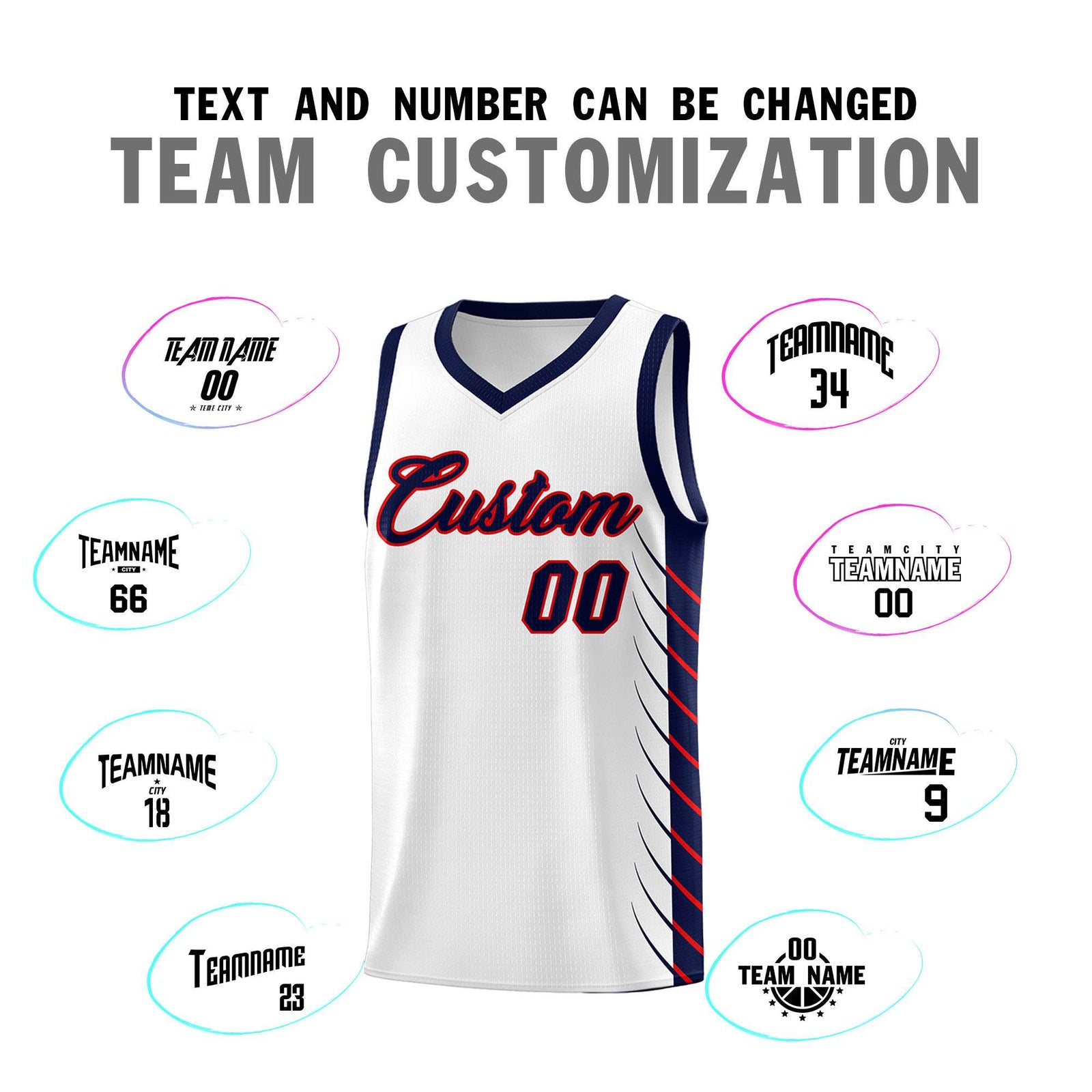 Custom White Navy Personalized Side Symmetrical Line Pattern Sports Uniform Basketball Jersey