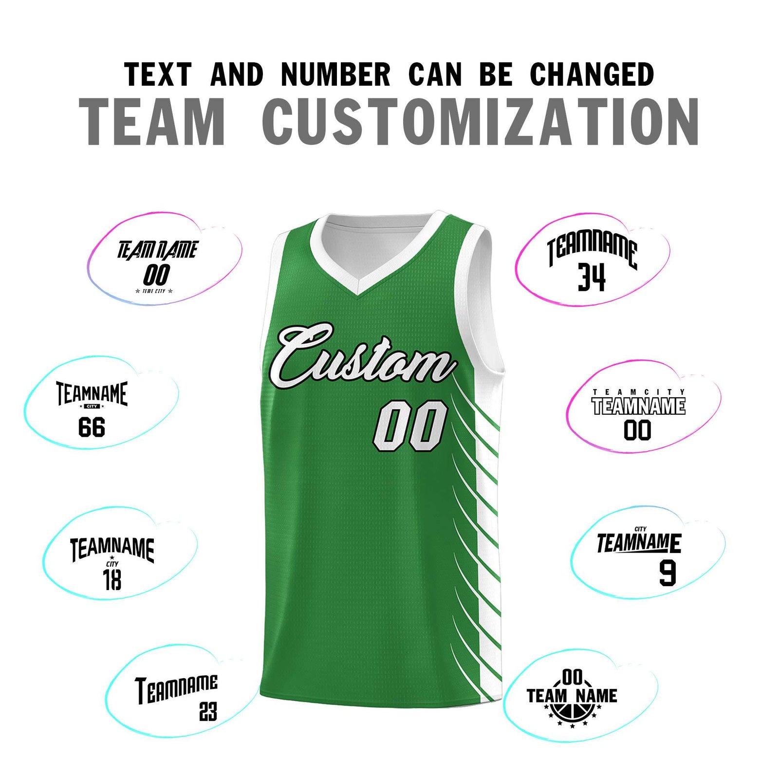 Custom Kelly Green White Personalized Side Symmetrical Line Pattern Sports Uniform Basketball Jersey