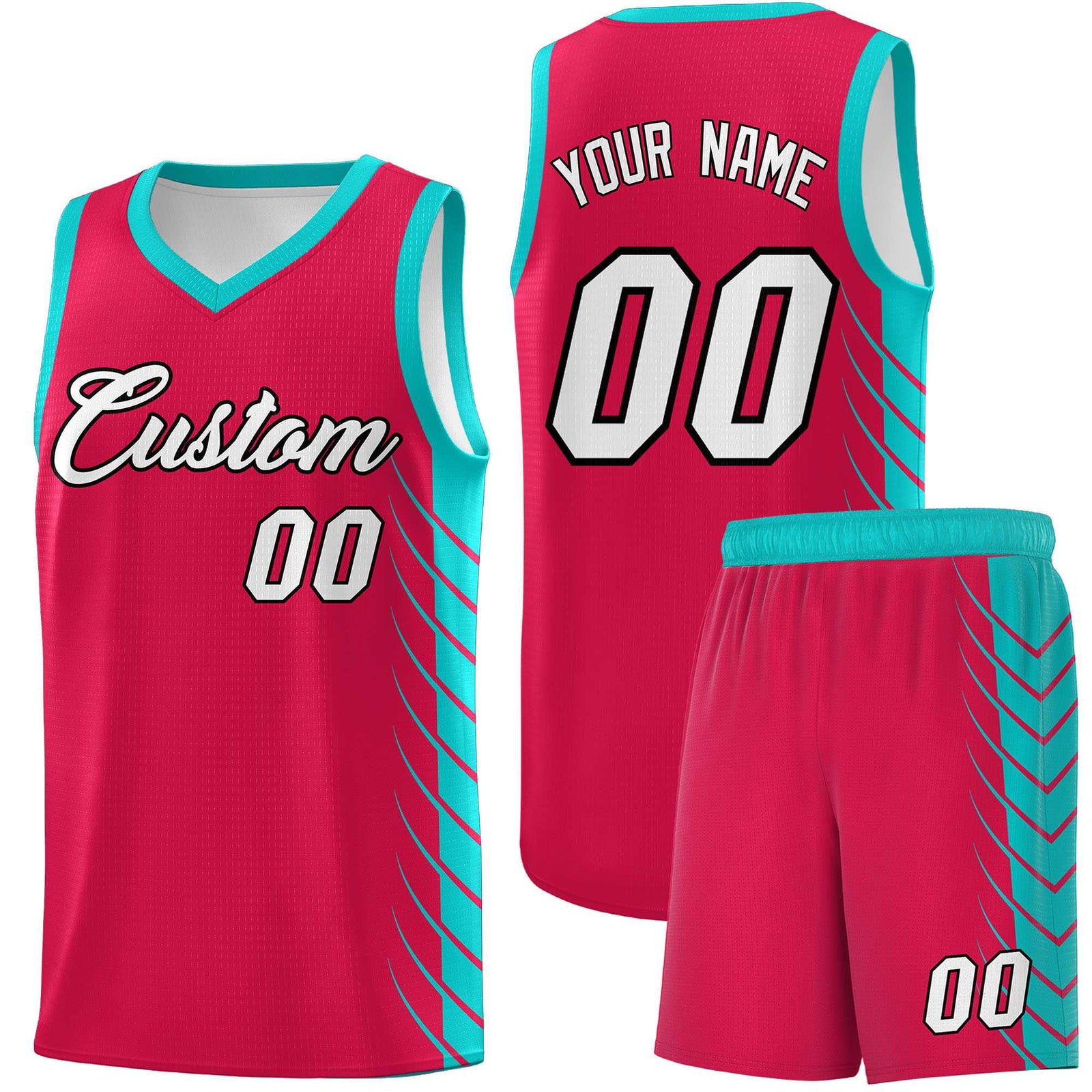 Custom Red Aqua Personalized Side Symmetrical Line Pattern Sports Uniform Basketball Jersey